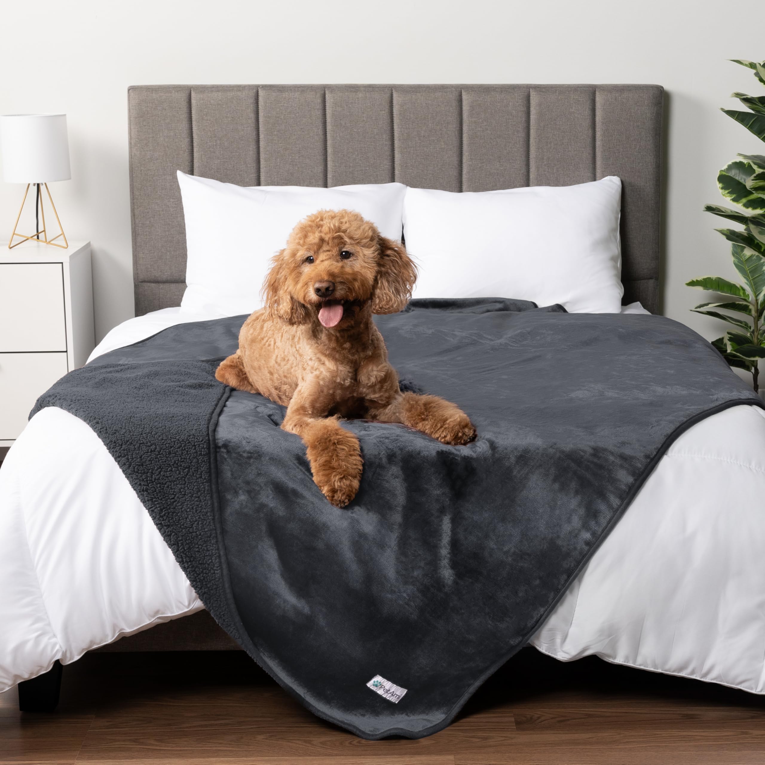 Petami Waterproof Dog Blanket For Extra Large Dogs, Pee Proof Pet Blanket For Bed Couch, Reversible Water Proof Blanket For Puppy Indoor Cat, Soft Dog Crate Cover Washable, Queen 90X90 Gray