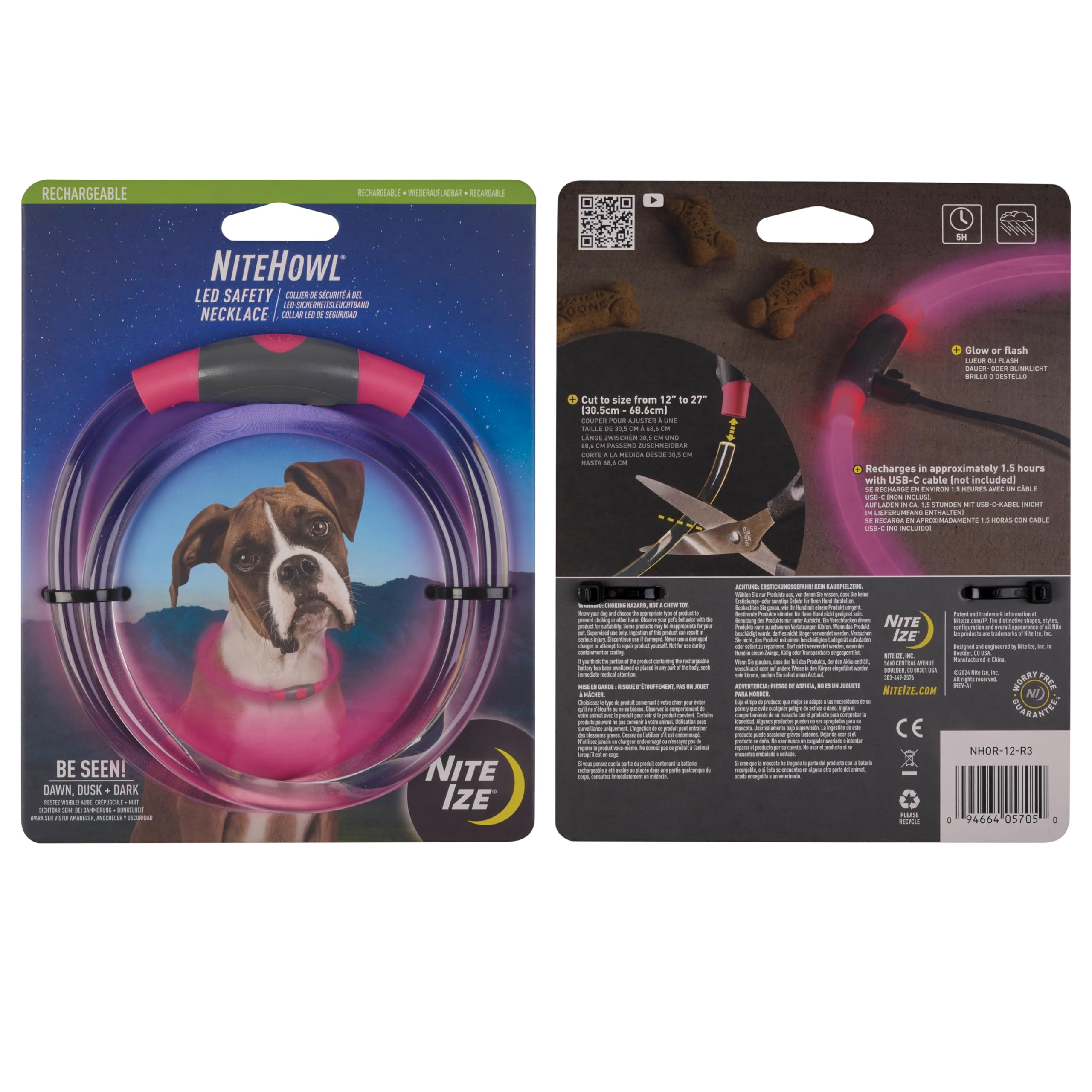 Nite Ize Nitehowl Rechargeable Led Safety Necklace - Dog Light For Dog-Walking Gear - Weather-Resistant Design - 5 Hours Runtime