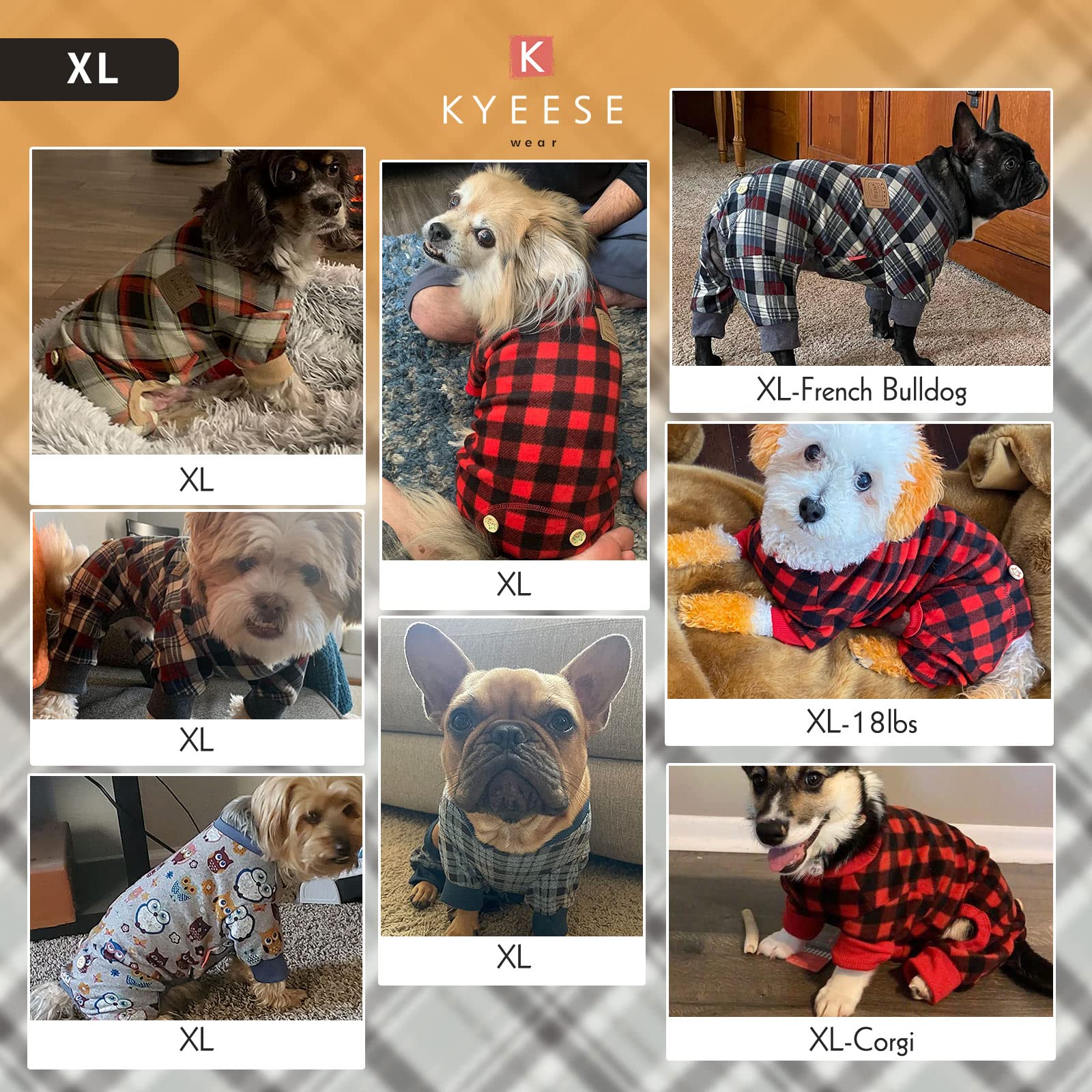 Kyeese Dogs Pajama For Medium Dogs Plaid Soft Material Lightweight Dog Pajamas Onesie