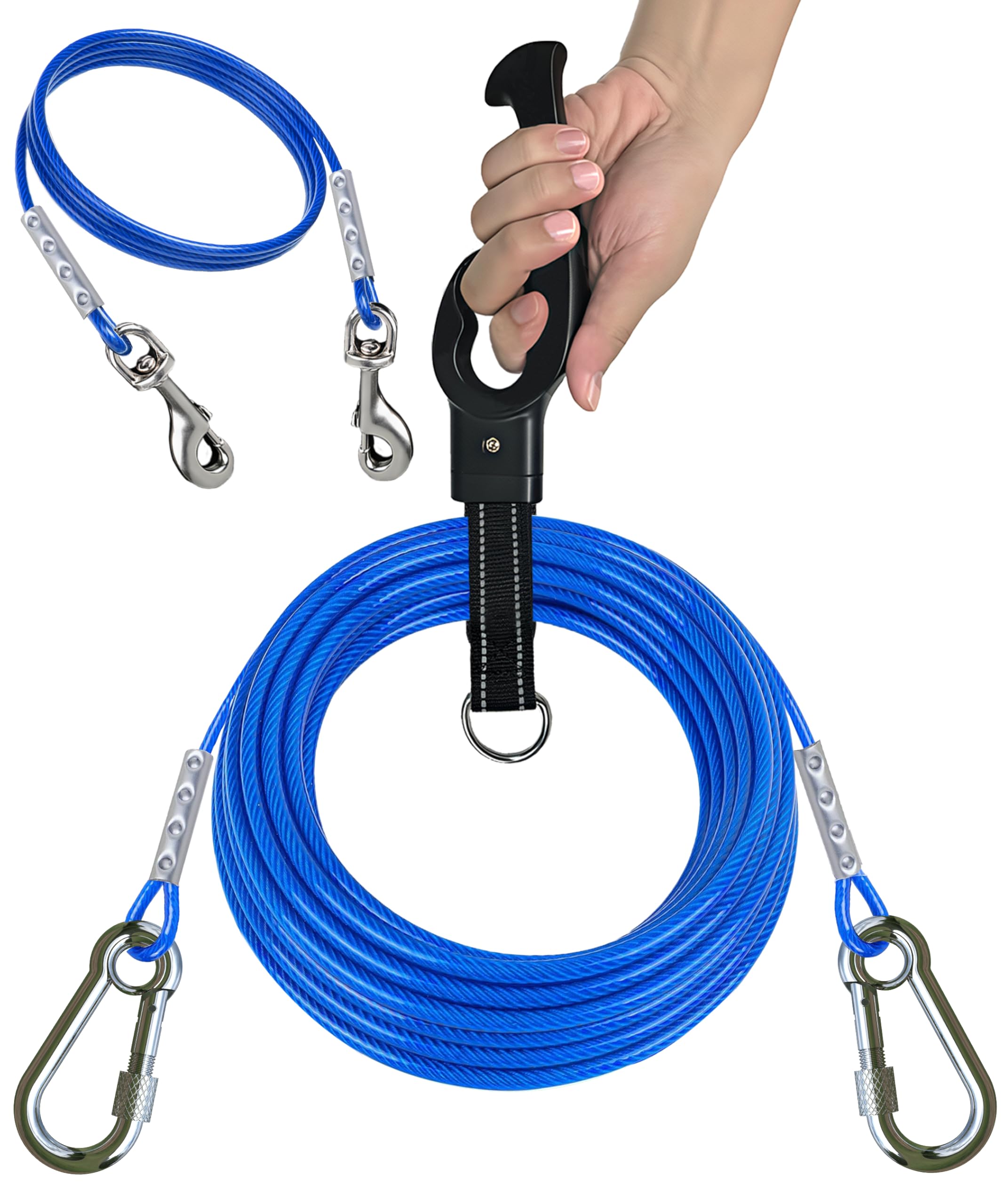 Topknot 2 Pack Dog Tie Out Cable,20 Ft Dog Lead For Yard,Dog Leash 4 Ft With Comfortable Handle,Dog Run Cable- Up To 150 Lbs - T