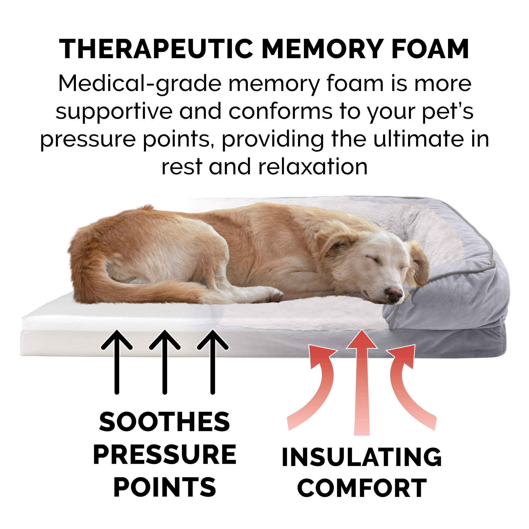 Furhaven XL Memory Foam Dog Bed, Jumbo Plush & Velvet Waves, Granite Gray, Model 68549537, Removable Washable Cover