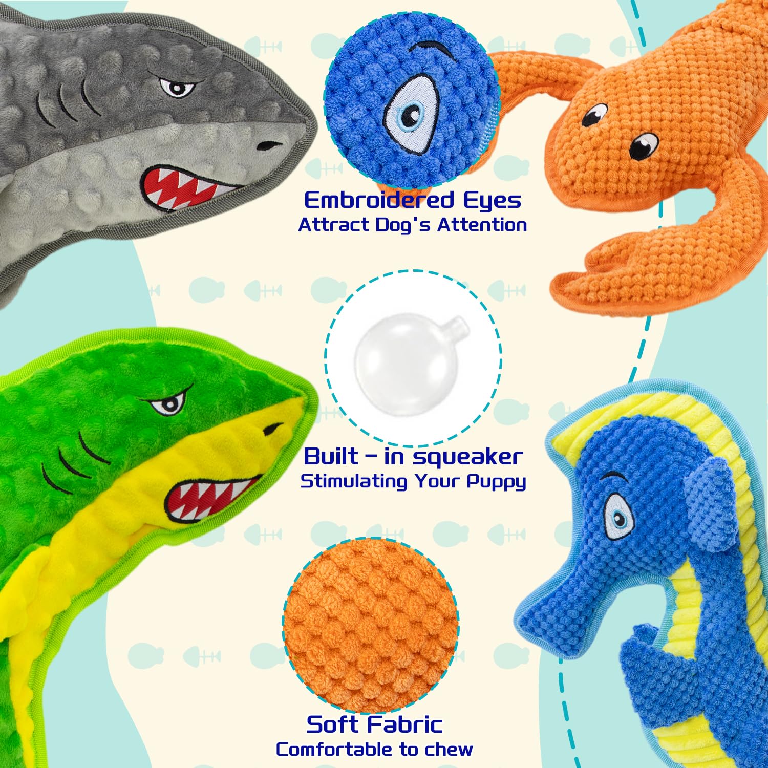 Vwptchi Squeaky Durable Chew Toys 4-Piece Interactive Dog Toy Set No Filled, Soft For Dental Health,Fun For Indoor Puppies,Safe