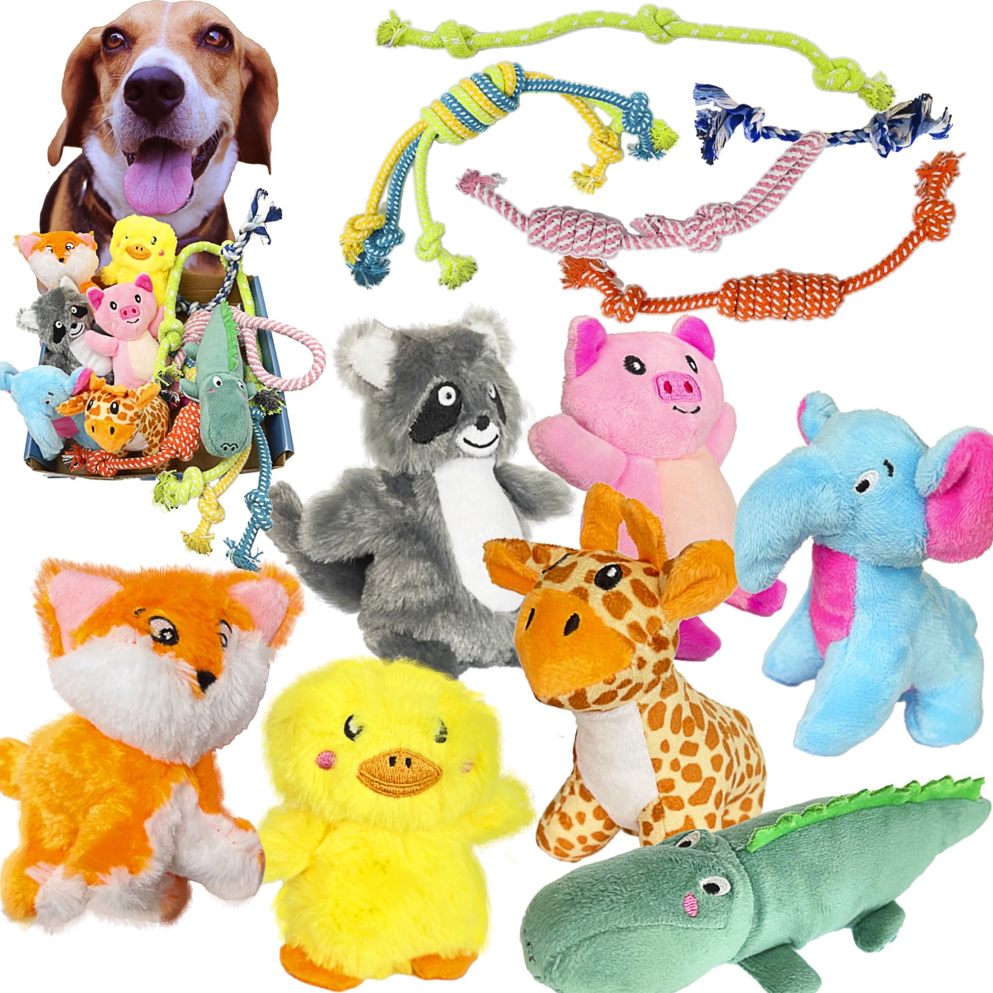 Jalousie Multipack Dog Squeaky Toys Dog Toy Bulk Dog Toy - Dog Toys For Pets Dogs For Small Medium Large Dogs (12 Pack Rope And 