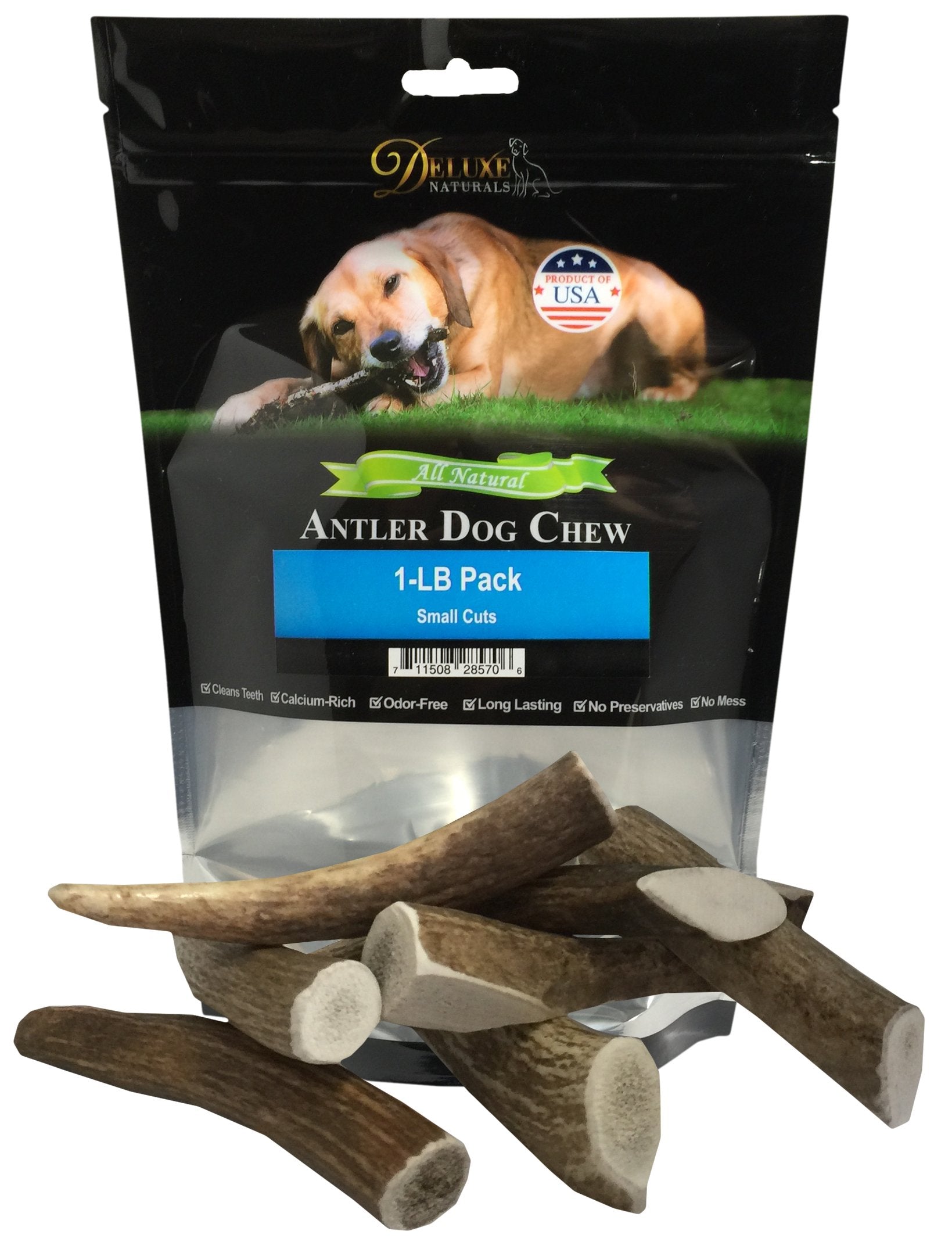 Deluxe Naturals Elk Antler Chews For Dogs | Naturally Shed Usa Collected Elk Antlers | All Natural A-Grade Premium Elk Antler Dog Chews | Product Of Usa, 2 Packs Of 1 Pound Small Cuts