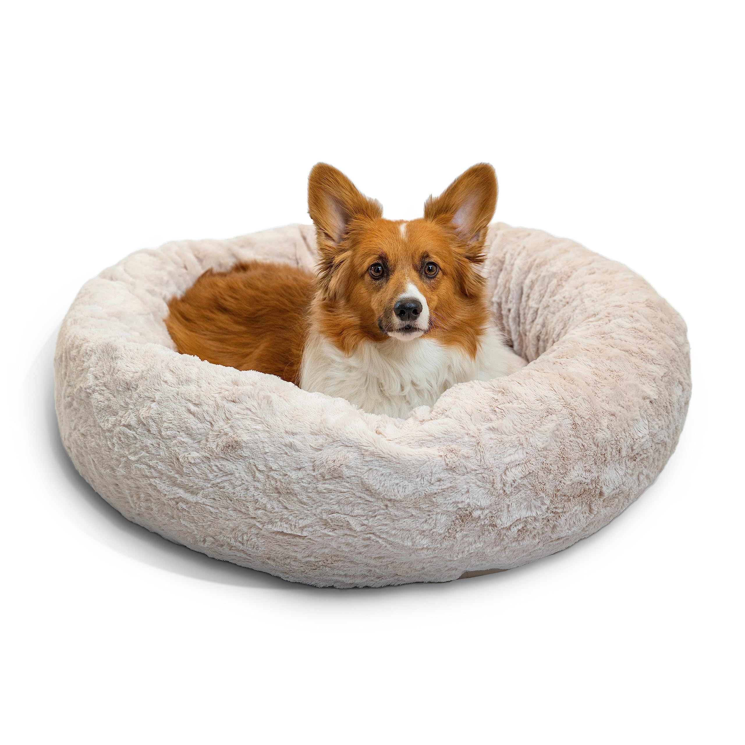 Best Friends By Sheri The Original Calming Donut Dog And Cat Bed In Lux Fur, Oyster, Medium, 30X30