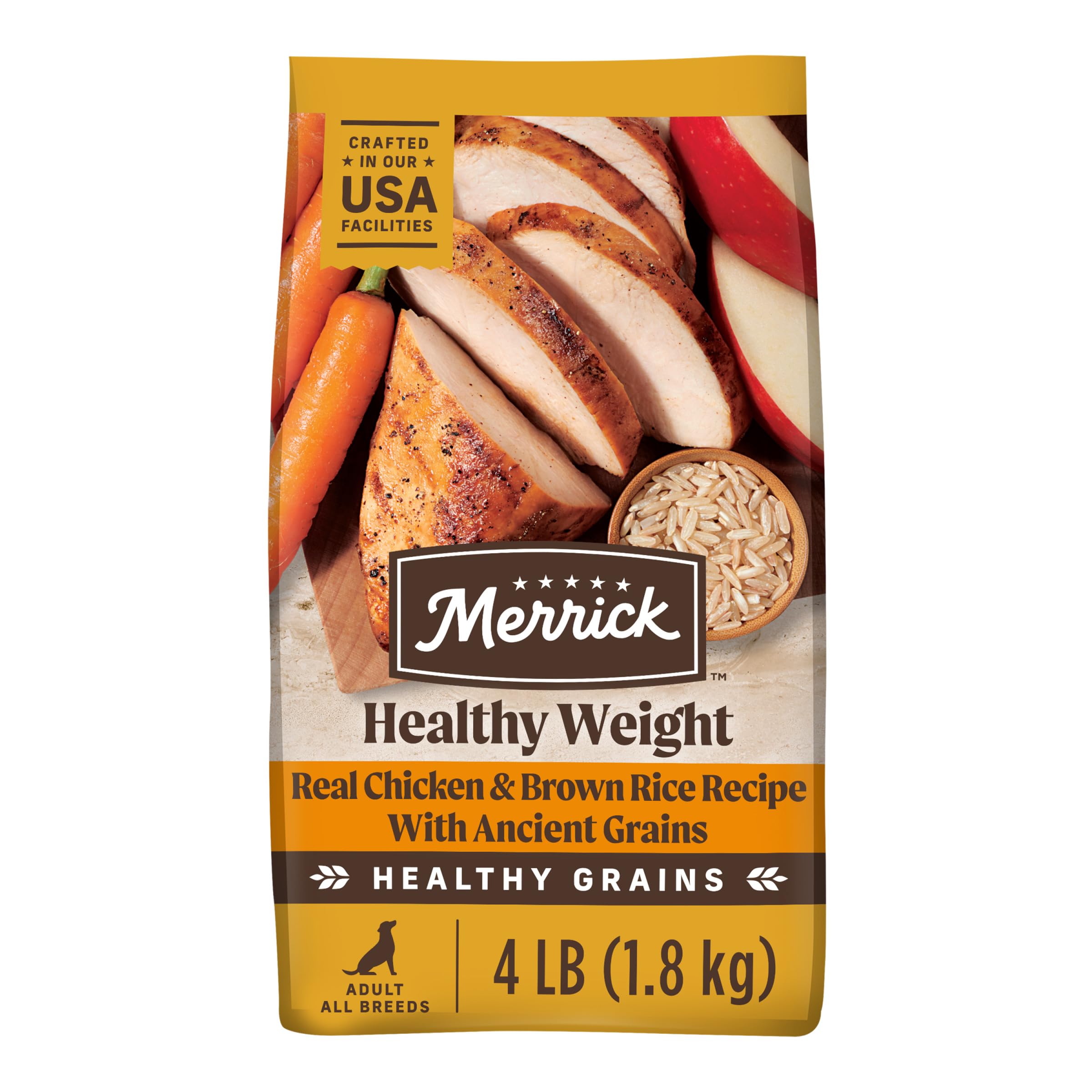 Merrick Healthy Grains Premium Adult Dry Dog Food, Wholesome and Natural Kibble, Healthy Weight Recipe - 4.0 lb. Bag