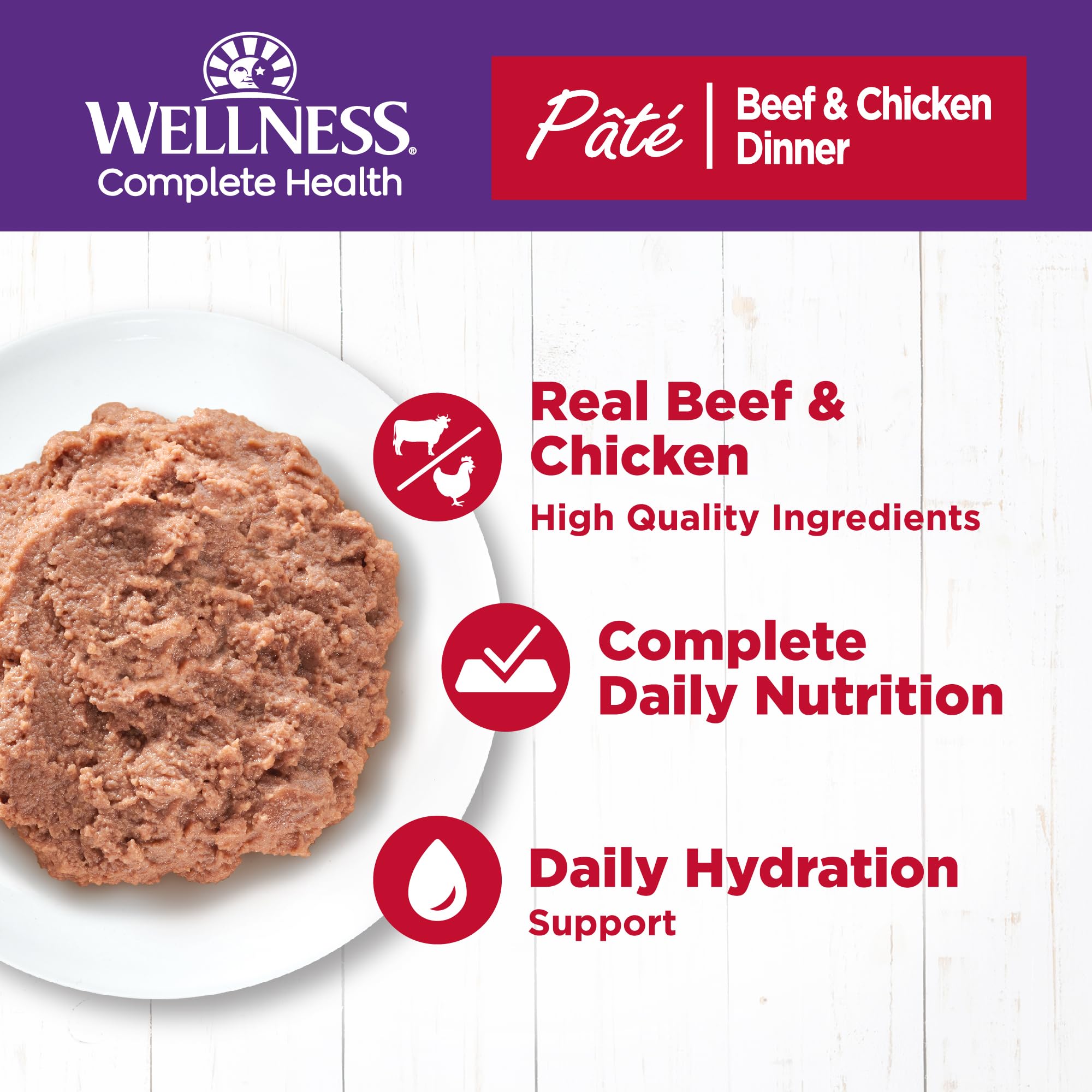 Wellness Complete Health Grain-Free Wet Canned Cat Food, Natural Ingredients, Made with Real Meat, All Breeds, Smooth Pate (Beef