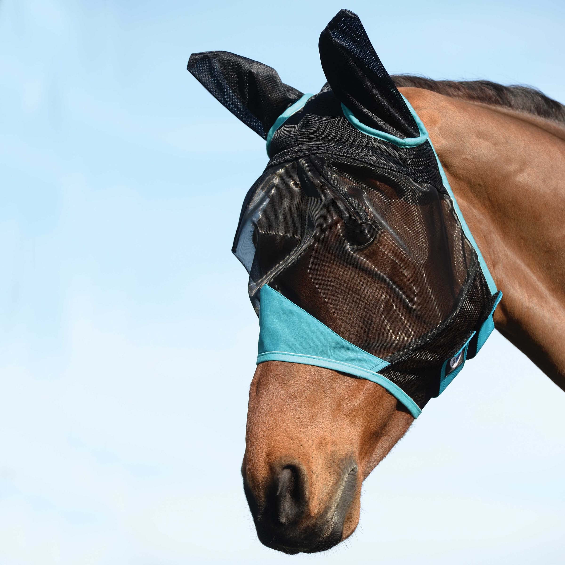 WeatherBeeta ComFiTec Fine Mesh Mask with Ears, Black/Turquoise, Pony