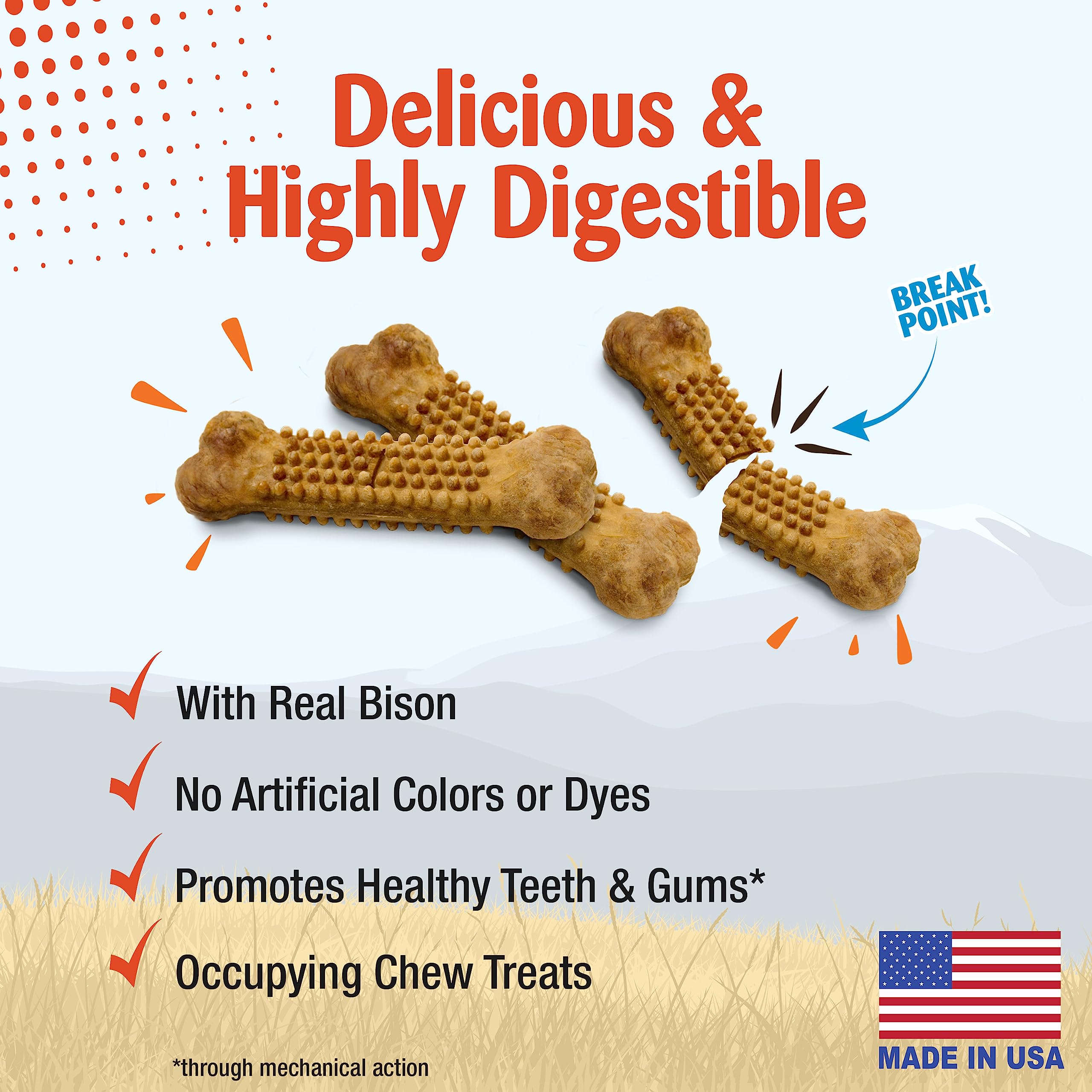 Nylabone Nubz Wild Natural Edible Chew Treats for Dogs, Made in USA, Bison Flavor, Small - Up to 25 lbs. (12 Count)