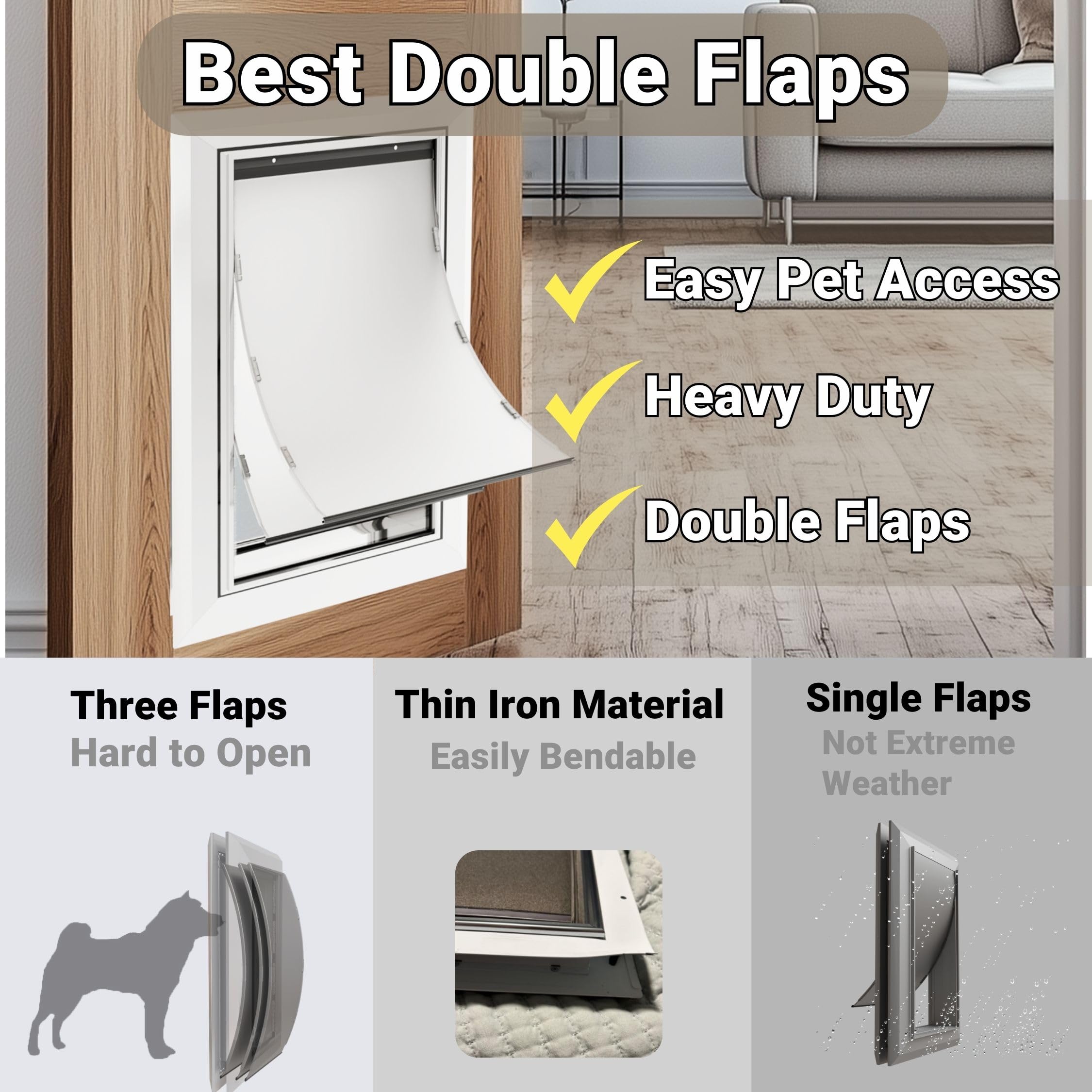 Aluminum Dog Door For Exterior, Cutout Size 14 1/2''W X 25 1/8''H, Heavy Duty Magnetic Double Flap For Extreme Weather, Energy-E