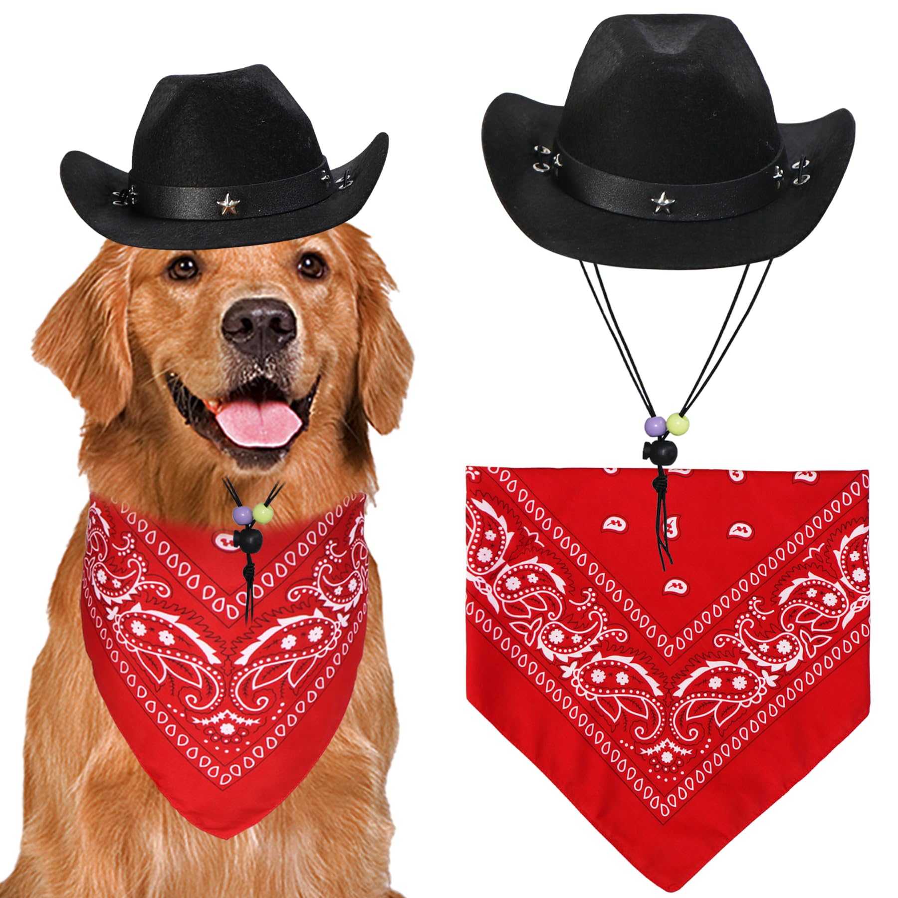 Goyoswa Dog Halloween Costumes, Dog Cowboy Costume Halloween Pet Cowboy Hat Bandana Scarf For Small Medium Large Dogs Pets (Blac