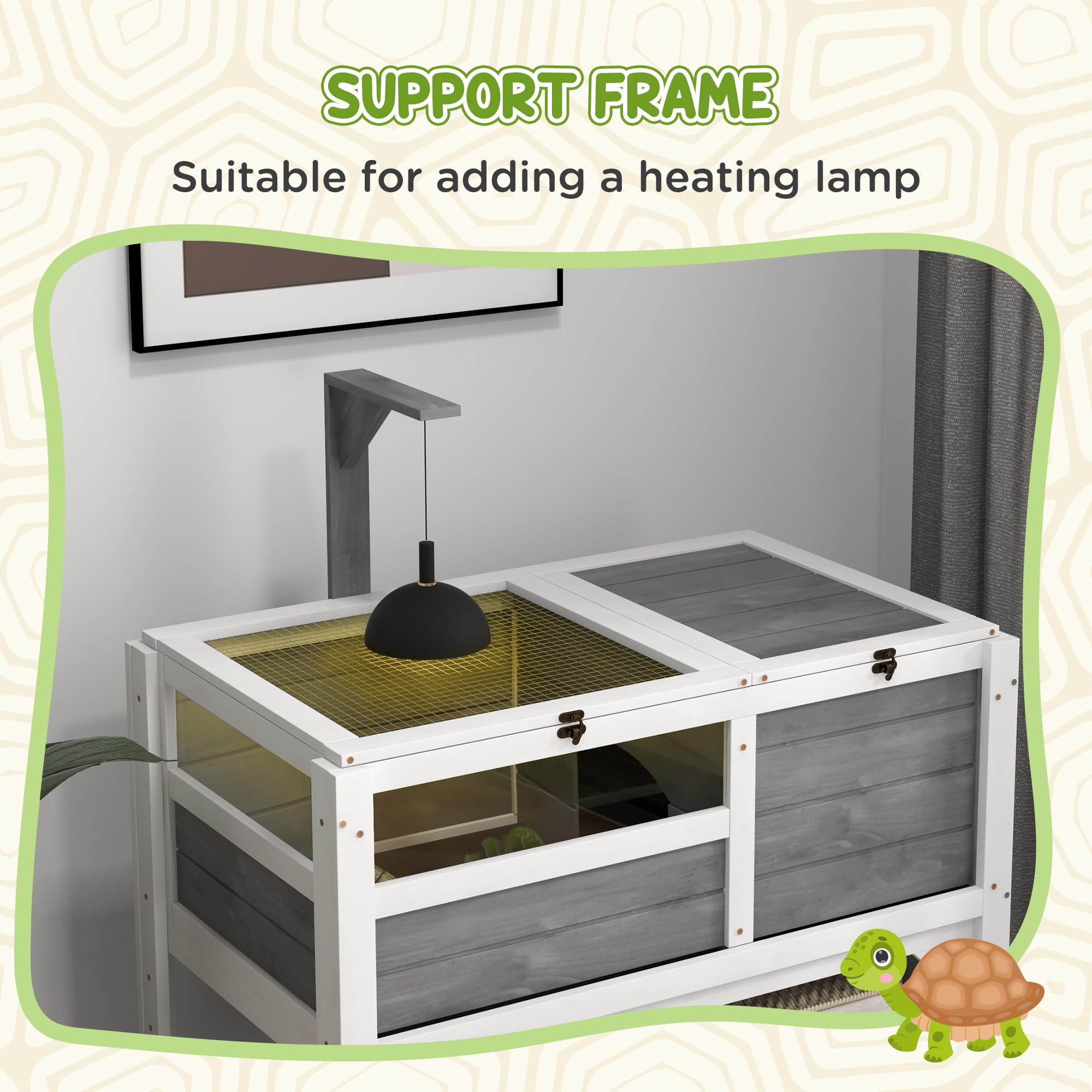 PawHut Tortoise Habitat with Shelf Storage, Tortoise Enclosure with Weather Protection, Reptile Enclosure with Tray, Light Suppo