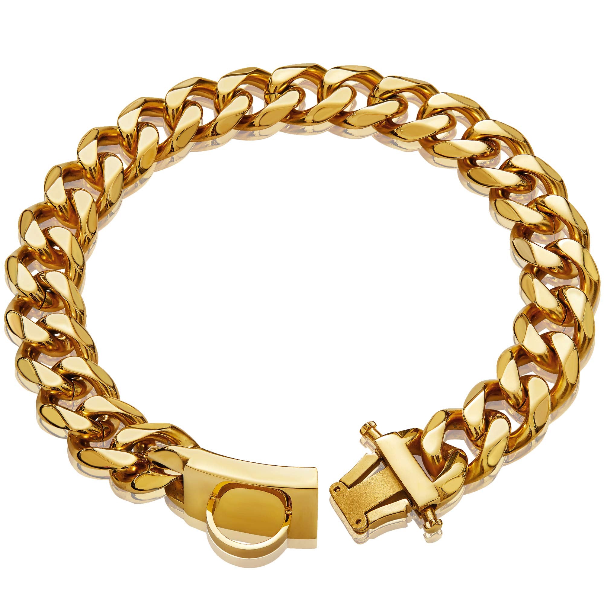 Gold Dog Chain Collar Walking Metal Chain Collar with Design Secure Buckle,18K Cuban Link Strong Heavy Duty Chew Proof for Large
