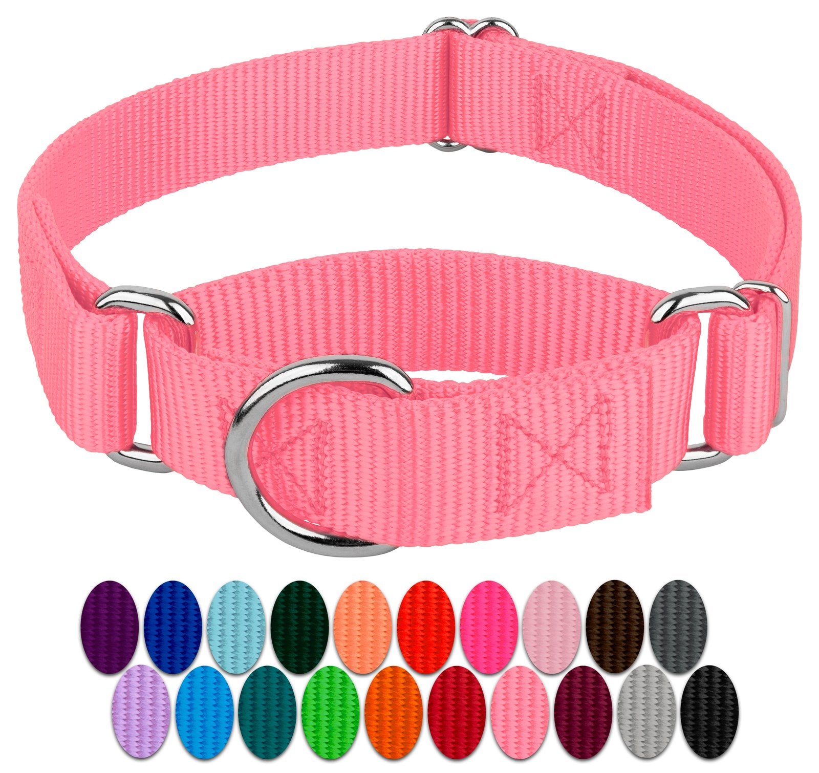Country Brook Design - Pink Martingale Heavy Duty Nylon Dog Collar - 21 Vibrant Color Options (1 Inch Width, Medium)