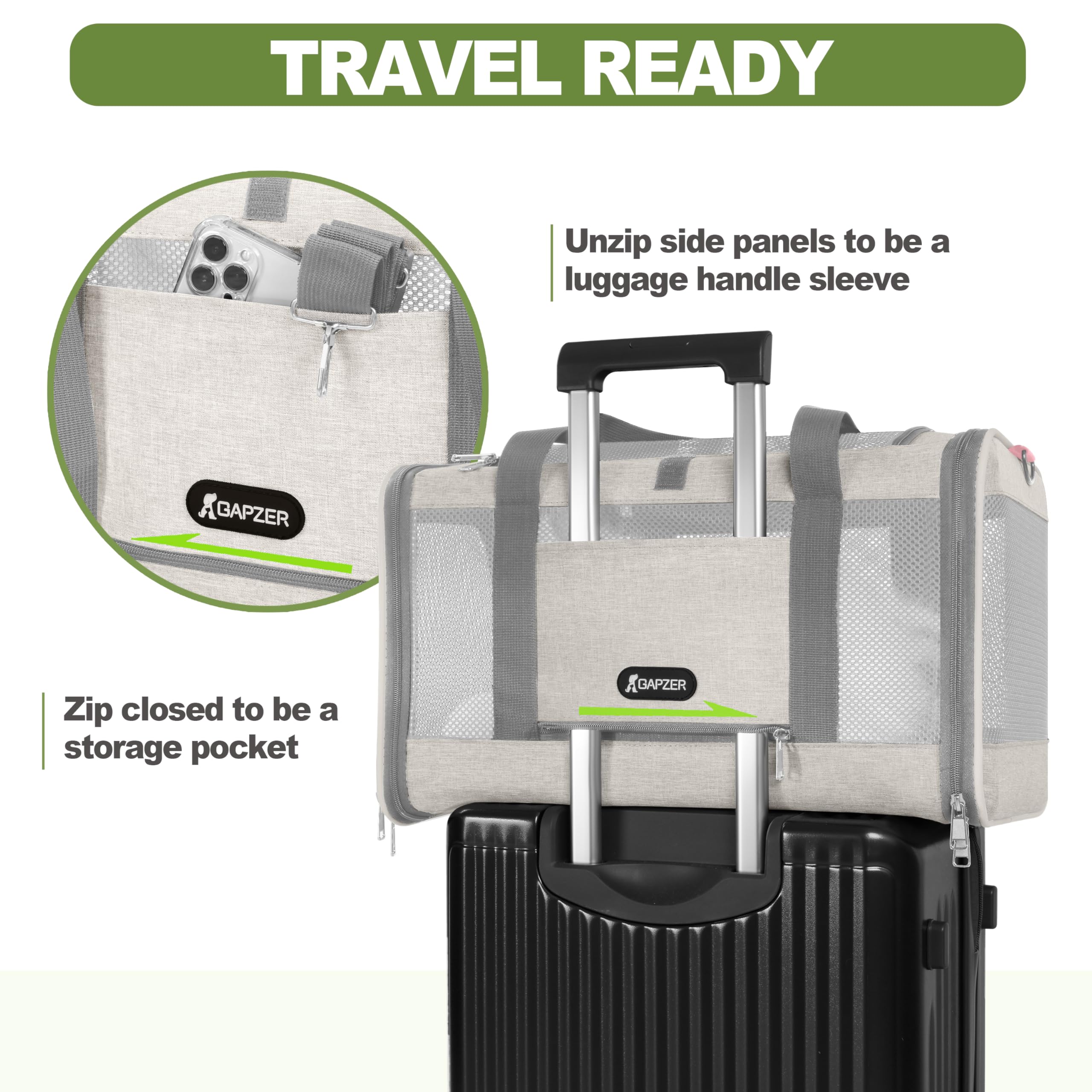 GAPZER Cat Carrier American Airline Approved 18x11x11, Top Opening Sturdy Soft Pet Carrying Bag See Through, Mini Dog Hard Botto