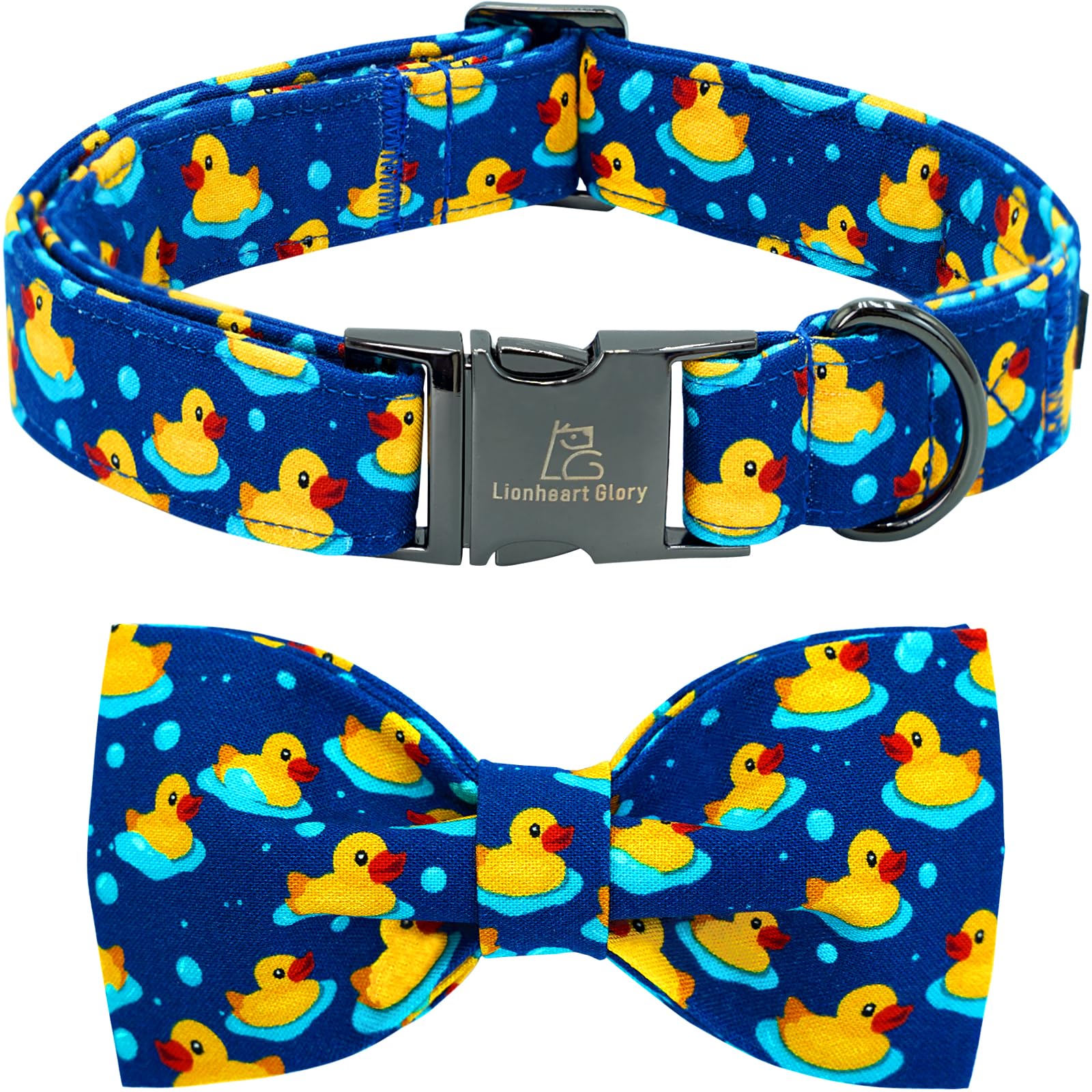Lionheart Glory Dog Bow Collar Ducky Pattern Cute Boy Collars For Large Dogs,Soft Duty Adjustable Dog Collar With Bowtie Spring 