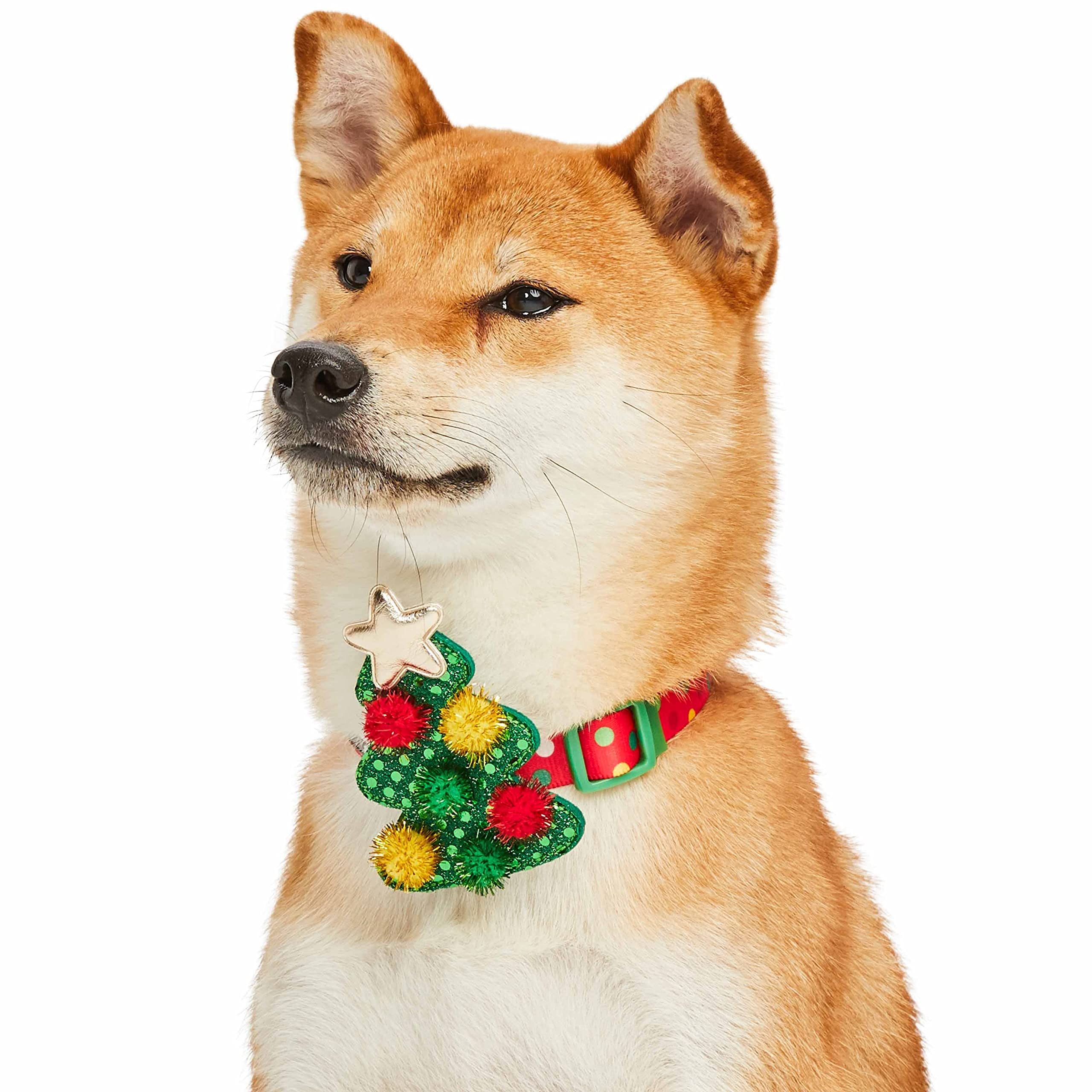 Blueberry Pet Christmas Dog Collar - Adjustable Holiday Dog Collars For Small Dogs With Polka Dots & Tree D  Cor, 12''-16'' Neck