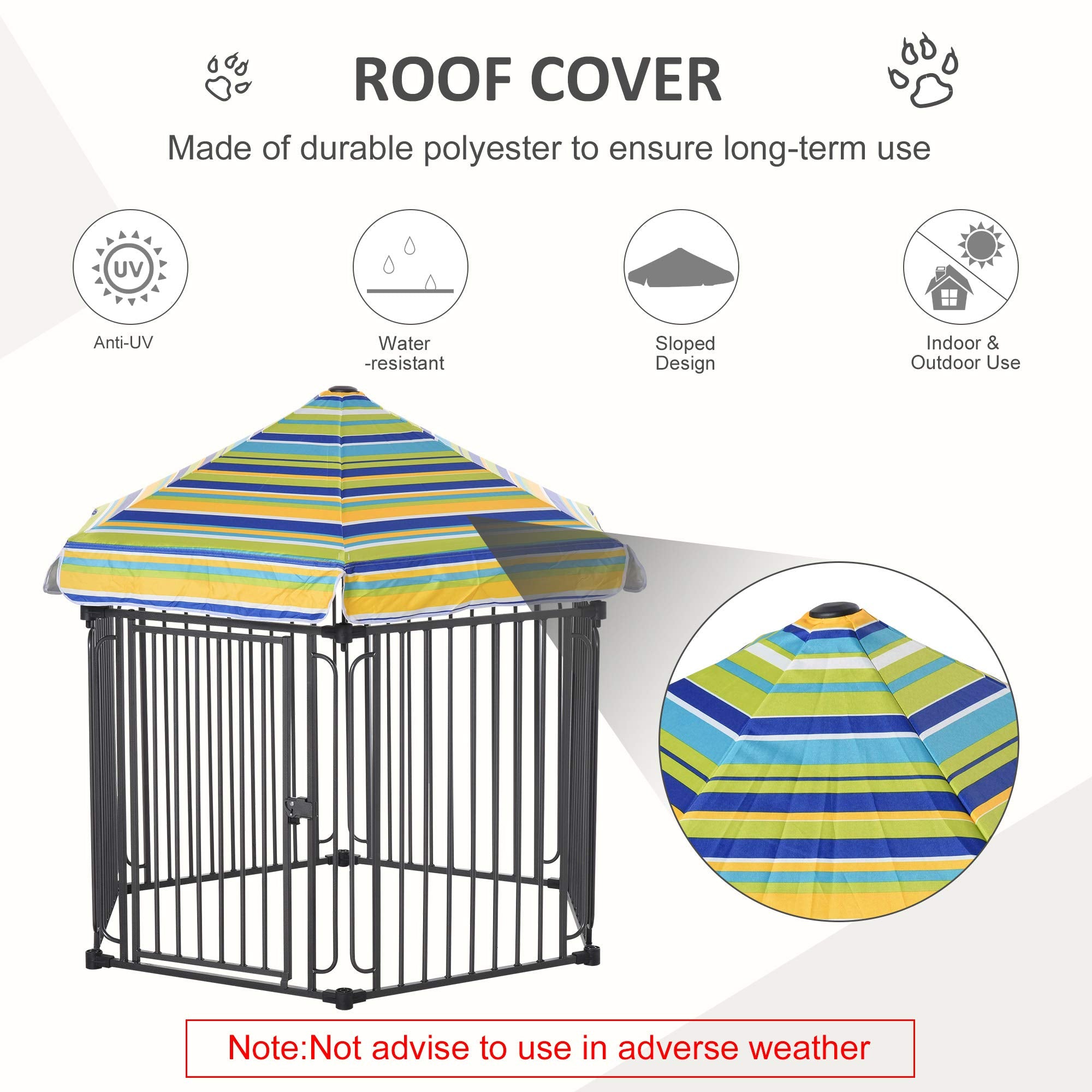 Pawhut 48' X 41' Heavy-Duty Metal Dog Playpen, Outdoor Pet Cage Kennel, Puppy Exercise Fence Barrier With Weather-Resistant Polyester Roof, Locking Door, & Metal Frame