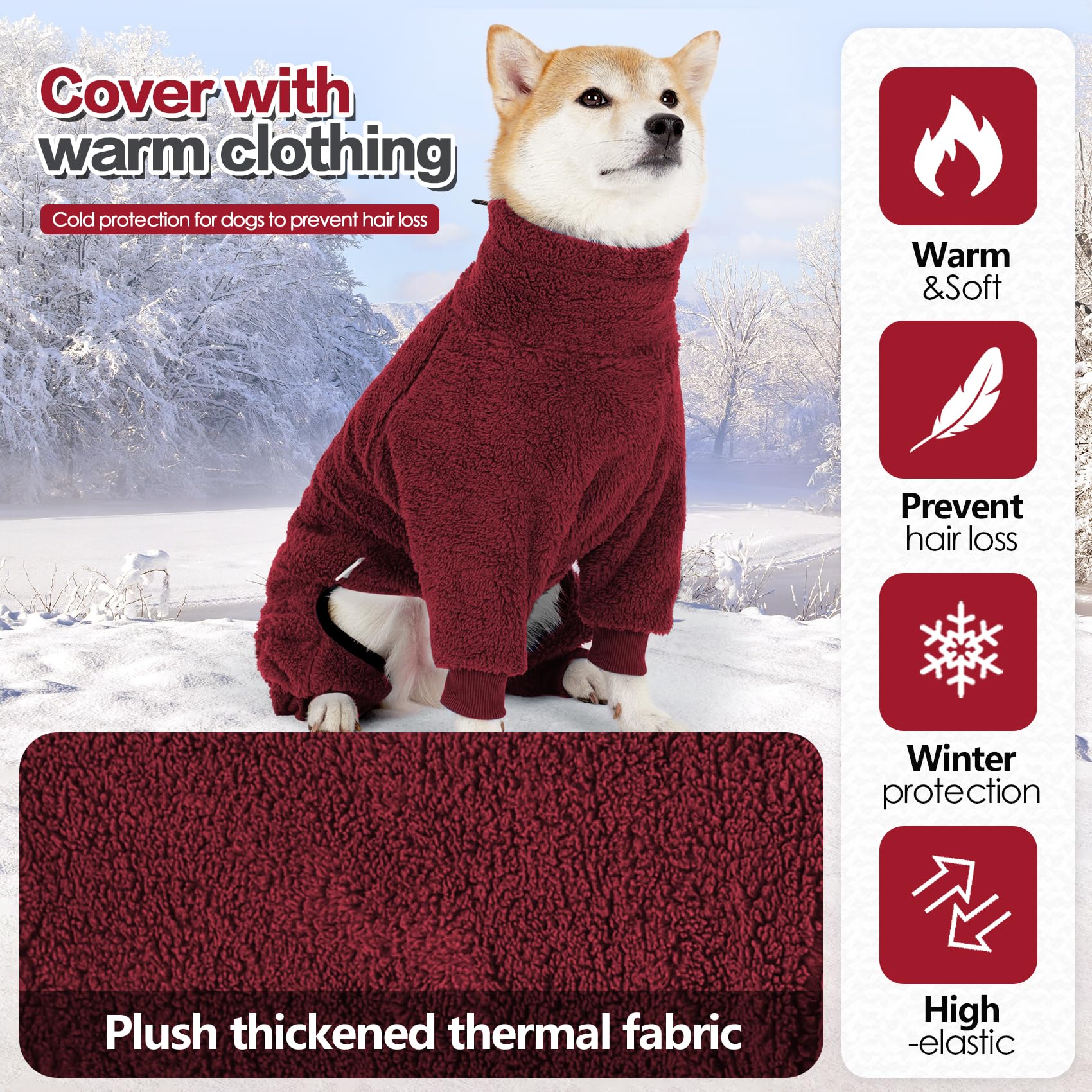 Pinellia Dog Winter Coat, Warm Fleece Dog Jacket, Windproof Dog Pullover Jumpsuit, Full Body Dog Pajamas Onesie, Cold Weather Cl