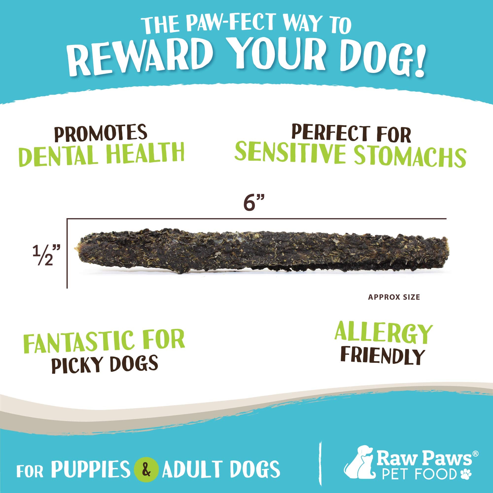 Raw Paws Green Lamb Tripe Sticks for Dogs, 10-Pack - Single Ingredient, Crunchy Green Tripe Lamb Dog Treats - Grass-Fed, Free Ra