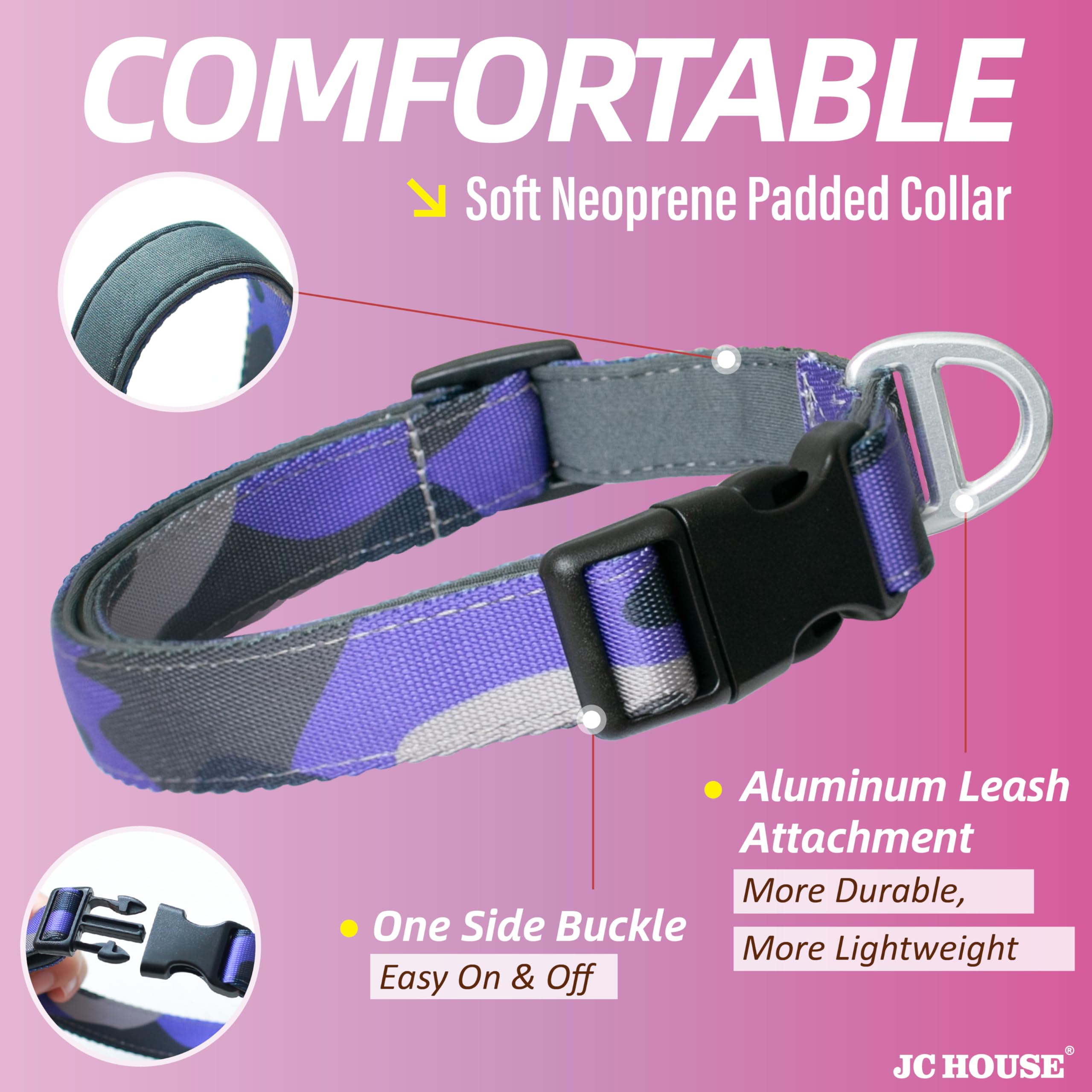 Jc House Soft Padded Dog Collar, Neck 12-20, Adjustable Heavy Duty Collar With 3M Reflective Logo For Medium, Large Dogs, Camo P