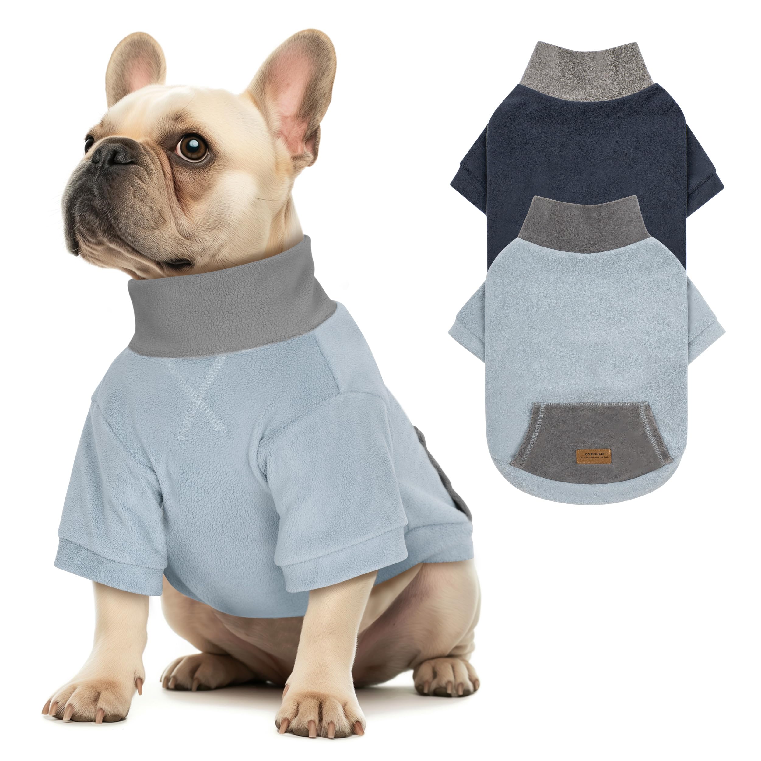 Cyeollo 2 Pack Fleece Dog Sweater, Soft Turtleneck Winter Sweater For Small Medium Dogs Male, Warm Dog Sweatshirt, Stretchy Comf