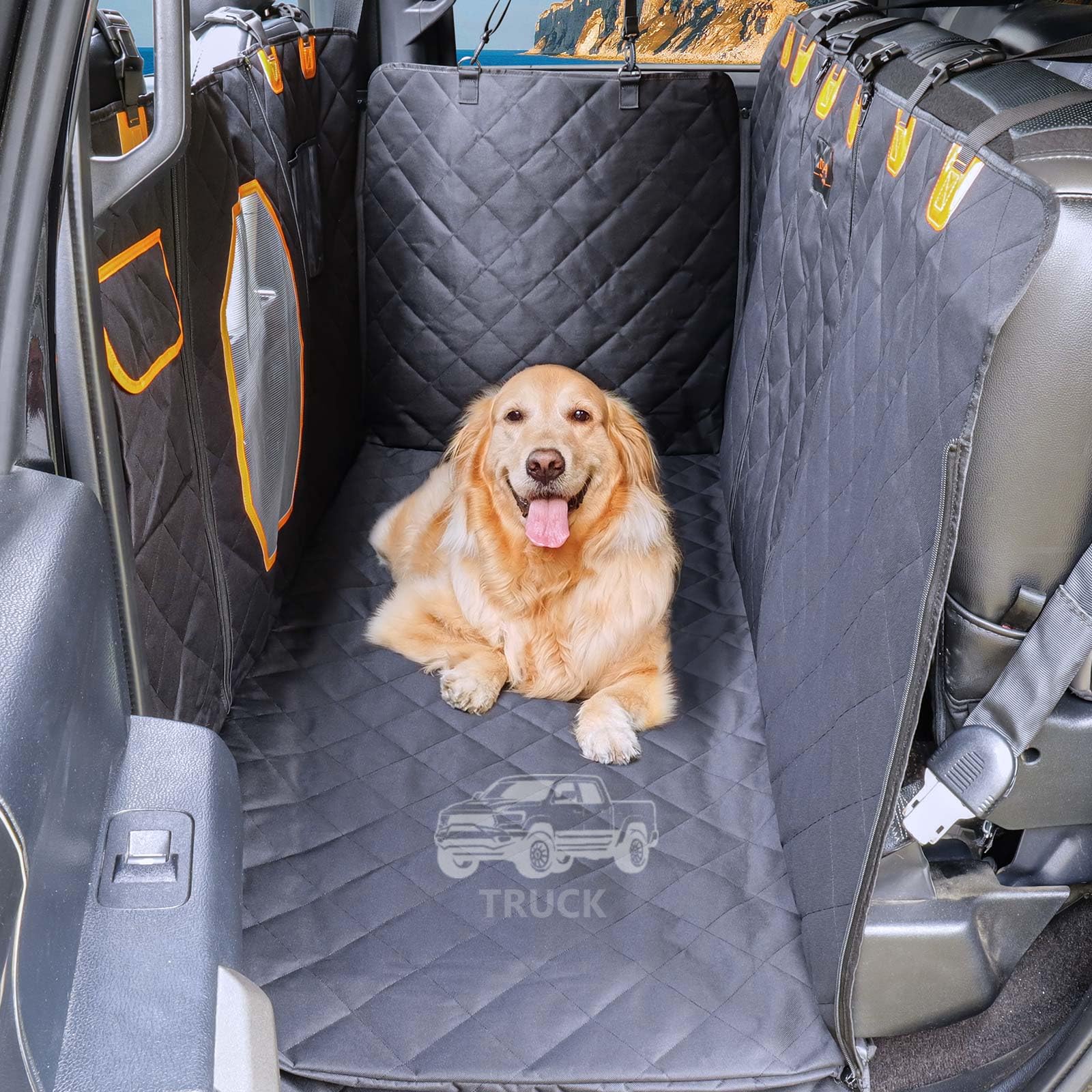 Itnast Xl Dog Seat Cover For Truck, Waterproof Dog Floor Hammock For Crew Cab Trucks With Mesh Window, Heavy Duty Scratch-Proof 