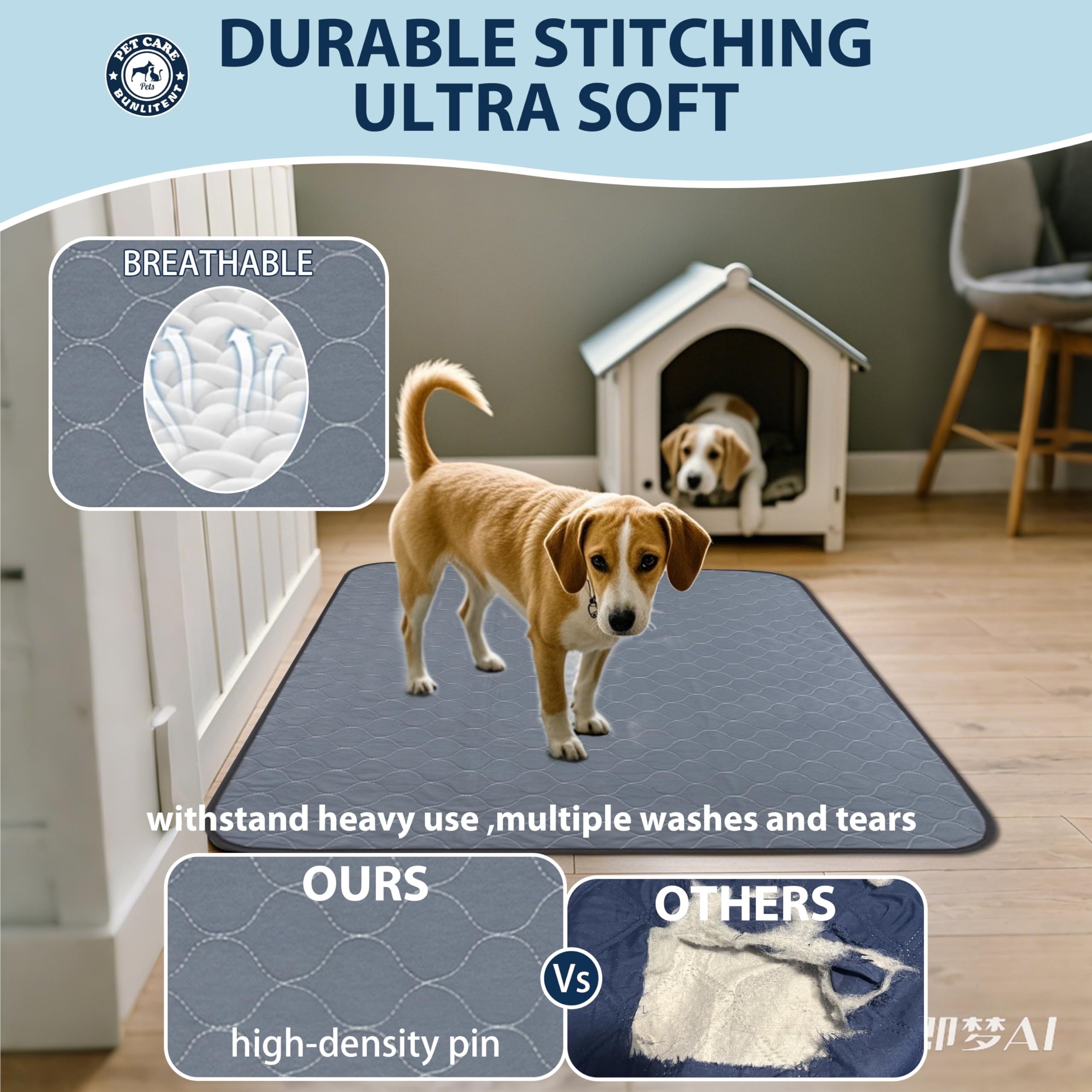 Washable Pee Pads For Dogs, 48X48 Reusable Puppy Pads With Fast Absorbent, Waterproof Reusable Pee Pads For Whelping, Traing, In