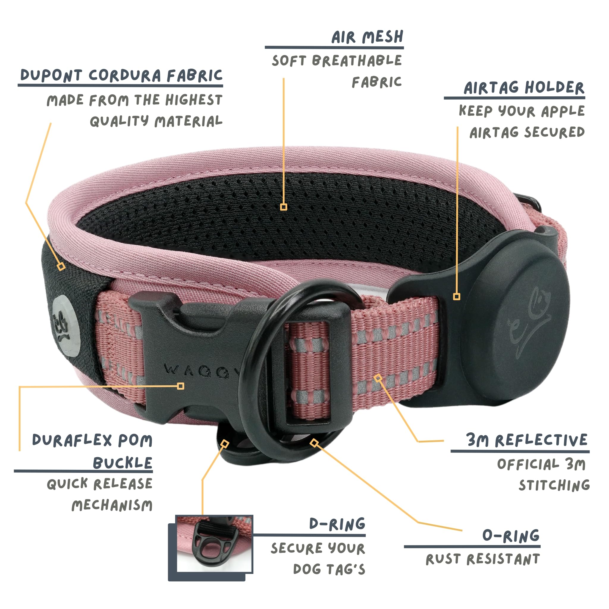 Airtag Dog Collar - Premium Airtag Dog Collar Holder - Adjustable Heavy Duty 3M Reflective No Chafing Ultra Soft Air Mesh Padded
