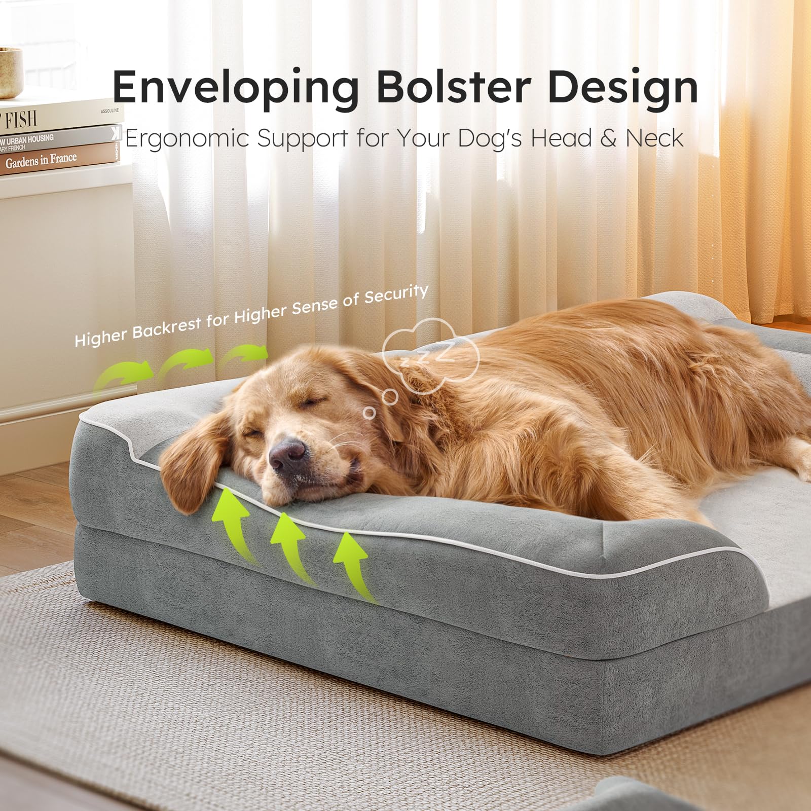 Cwawz Dog Beds For Large Dogs, Orthopedic Dog Bed With Cooling Gel Memory Foam, Waterproof Large Dog Bed With Removable Washable
