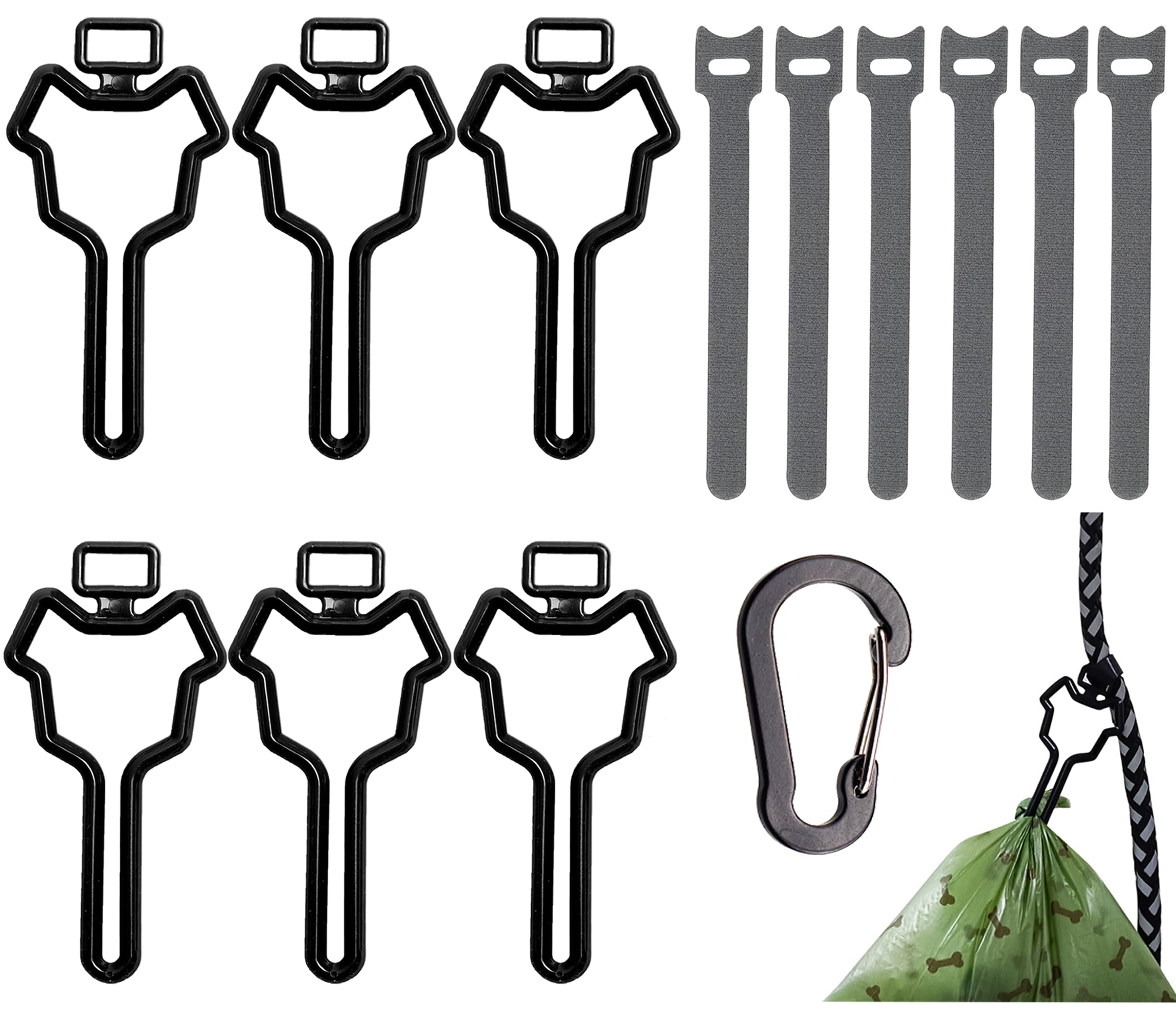 Dog Poop Bag Holder, Waste Bag Holder, Dog Poop Bag Carrier, Hand Free Holder (6 Pack, Black)