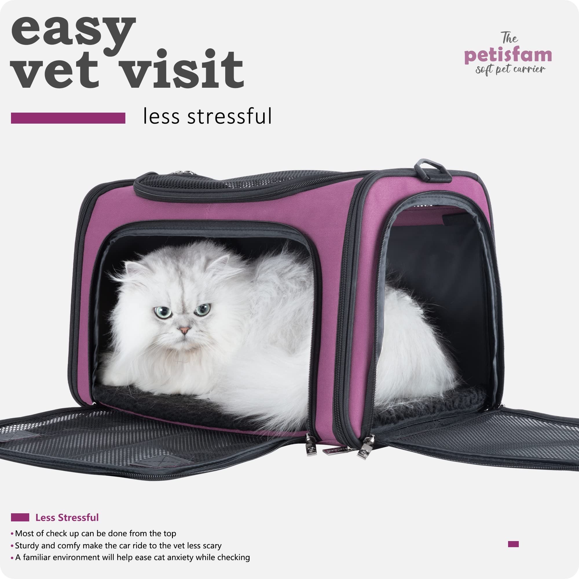 petisfam Easy Load Pet Carrier for Medium Cats & Small Dogs, Nylon, 17"x11"x11", Viva Magenta, Model PC10M