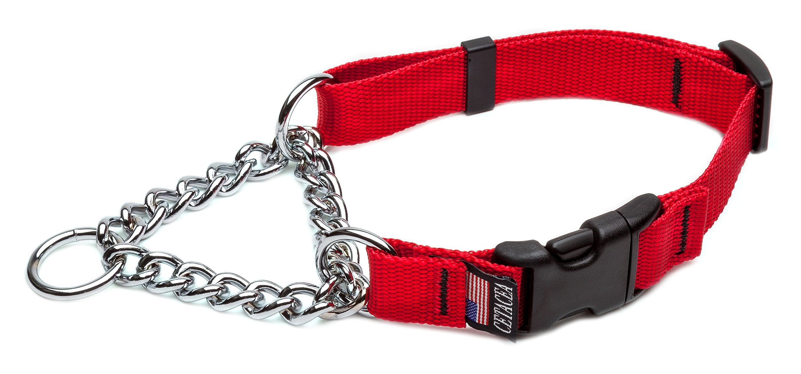 Cetacea Chain Martingale Dog/Pet Collar With Quick Release, Large, Red