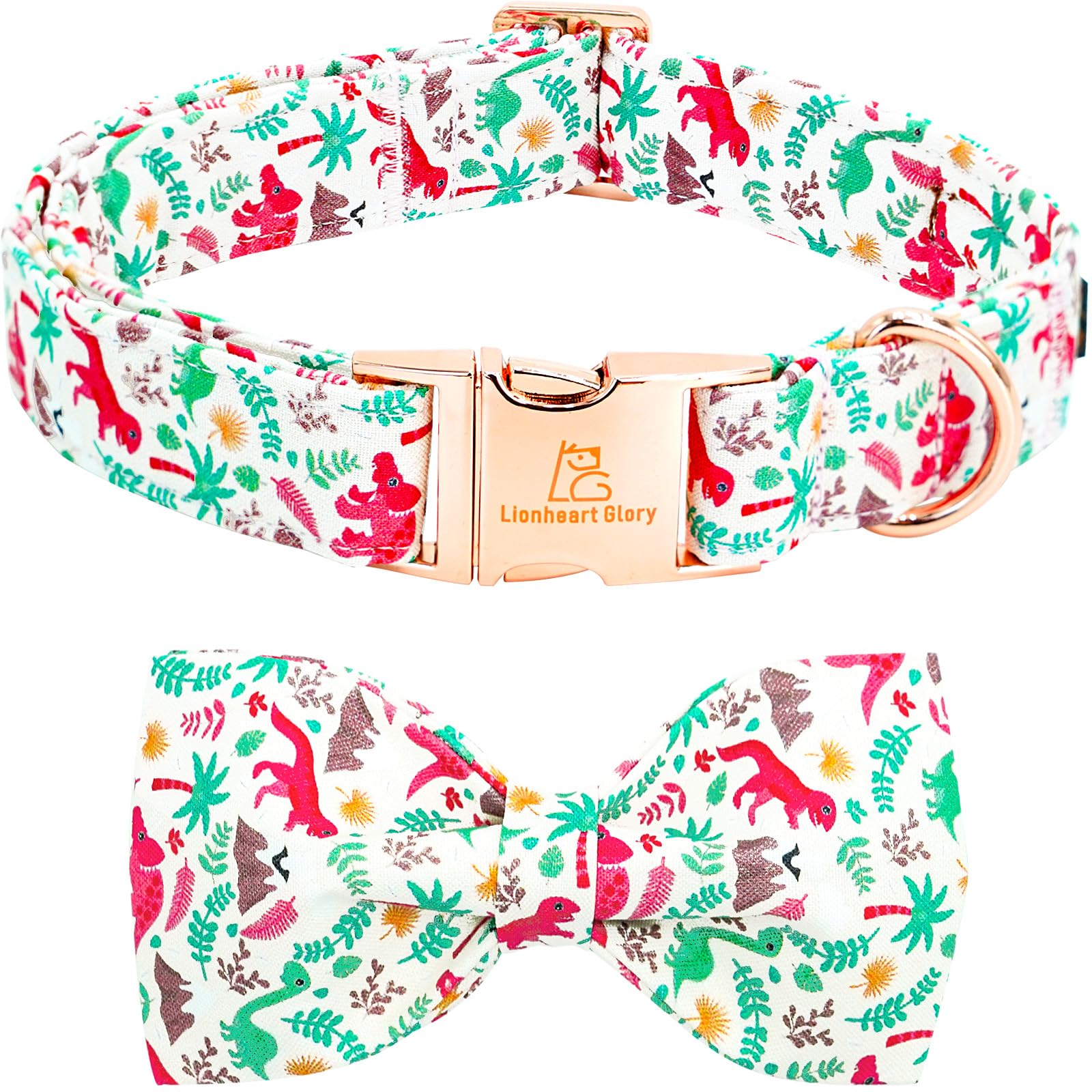 Lionheart Glory Dog Collar, Cute Dog Bow Collar Boy Girl Dog Collars With Bow Adjustable Dinosaur Bowtie Collar For Medium Dogs 