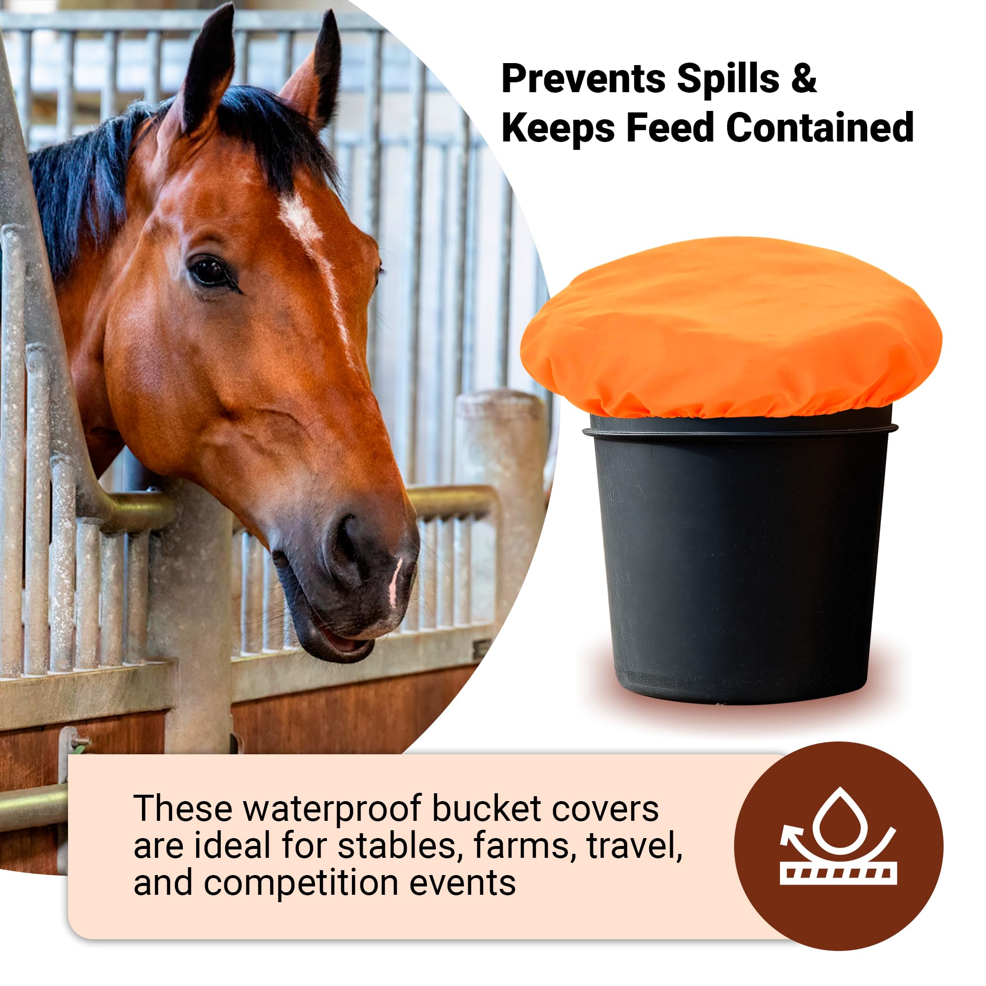 BRINGERPET Horse Bucket Cover, Waterproof Feed Bucket Top 2-5 Gallon (Orange) - 1 pc