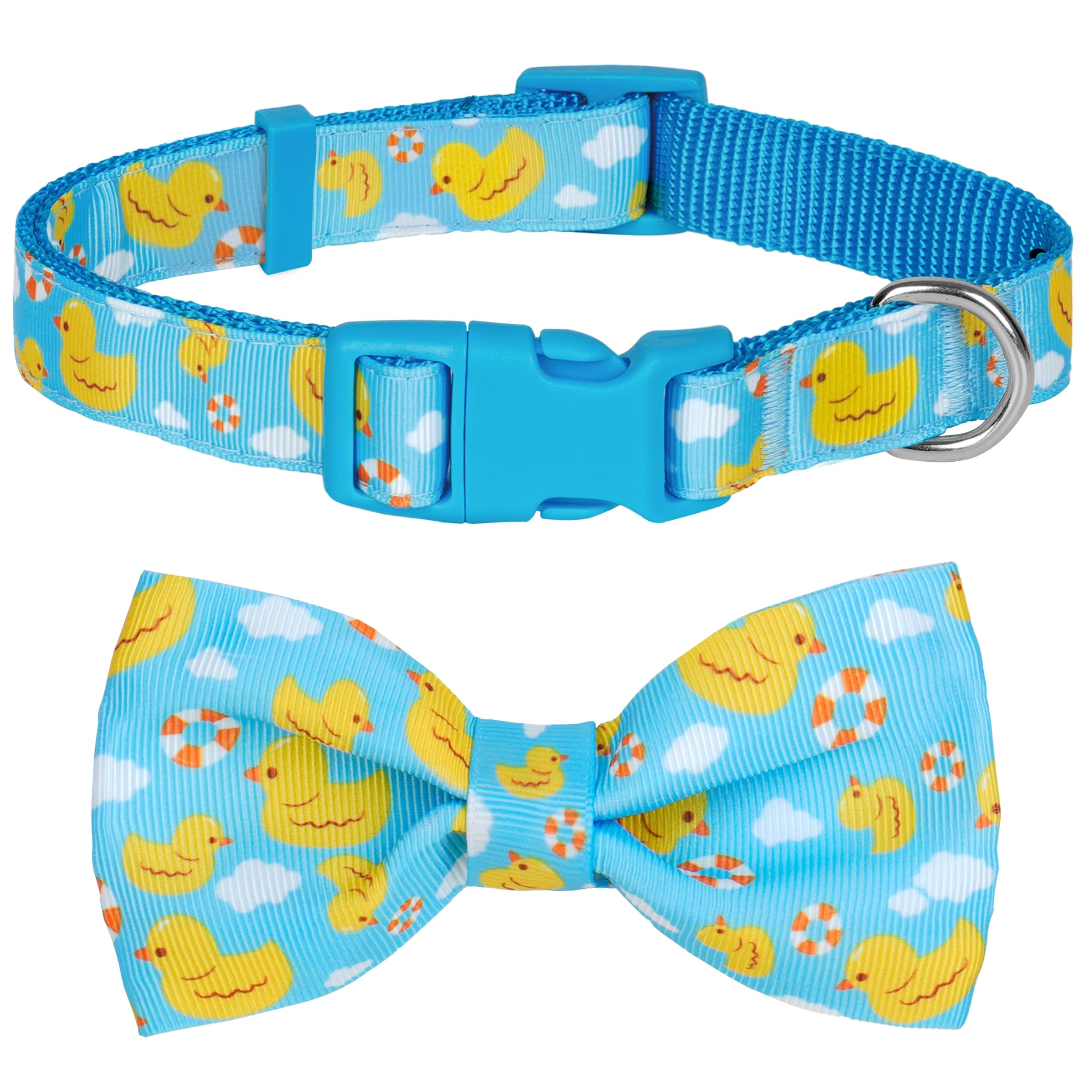 Azuza Dog Collar With Bow Tie, Soft And Comfortable Adjustable Bowtie Dog Collar For Puppy And Small Dogs (Xs, Yellow Duck)