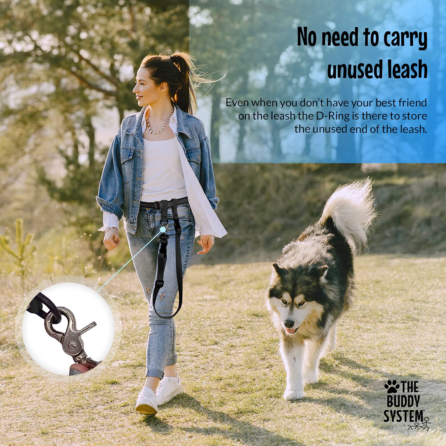 The Buddy System Adjustable Hands Free Dog Leash, Hand-Free Leash For Running, Jogging, Walking, Hiking And Training Service Dogs, Versatile All Dog Sizes - Made In Usa - Regular, Black