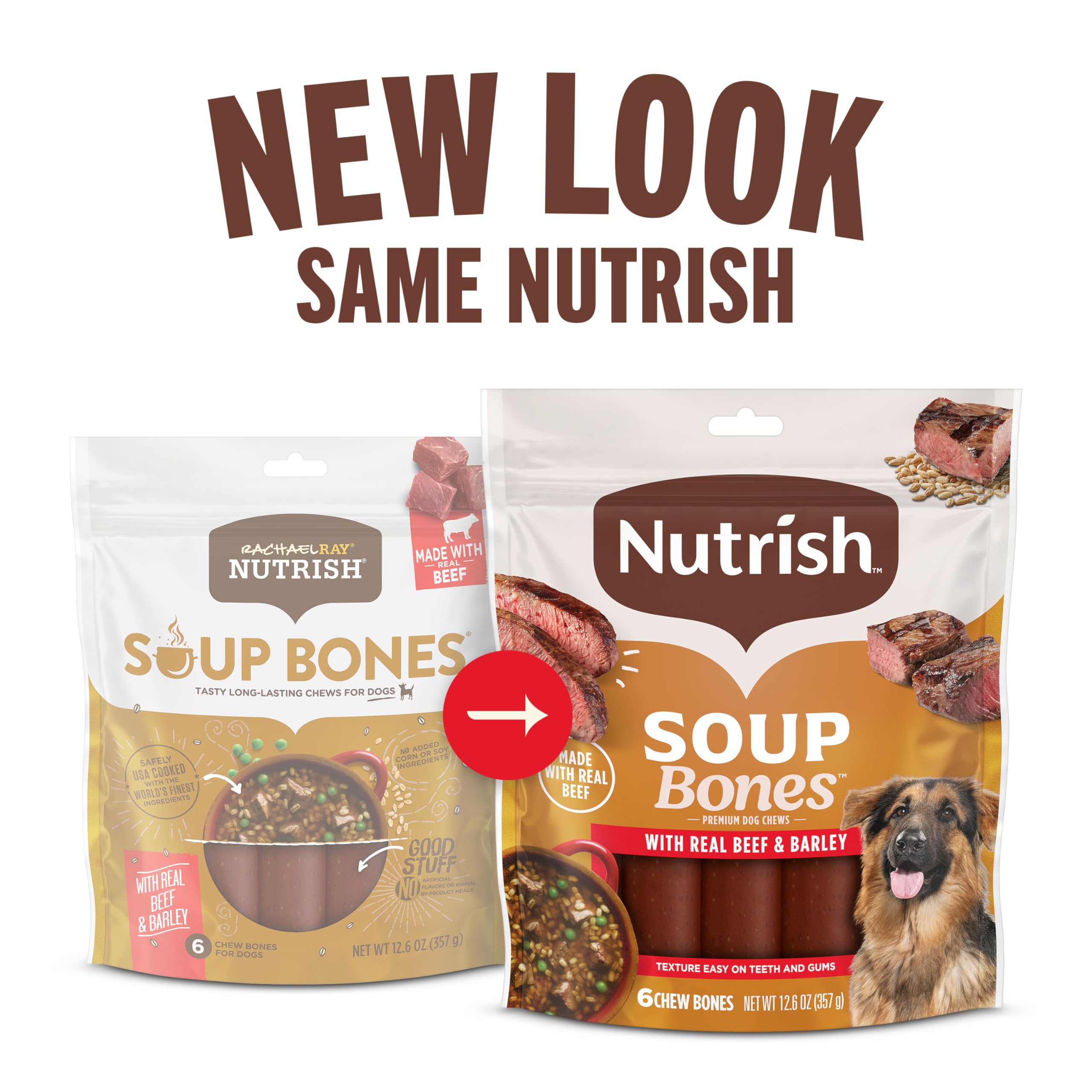 Rachael Ray Nutrish Soup Bones Dog Treats, Beef & Barley Flavor, 3 Bones (Pack of 8)