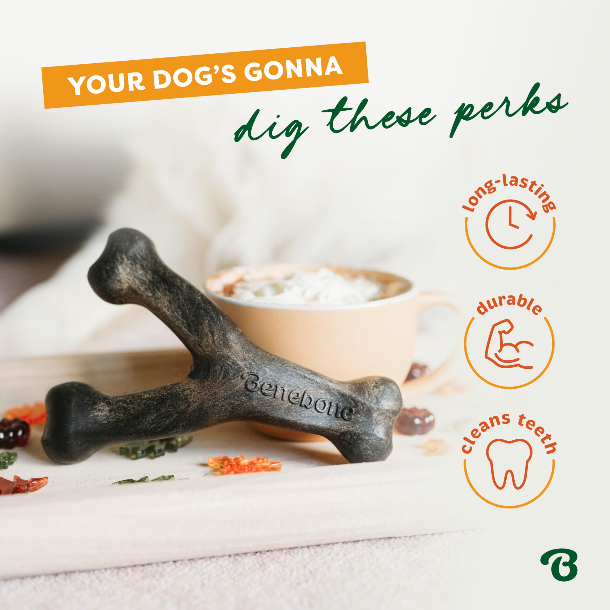 Benebone Pumpkin Spice Wishbone - Limited Edition Flavor, Durable Dog Chew Toy for Aggressive Chewers, Made in USA, Small