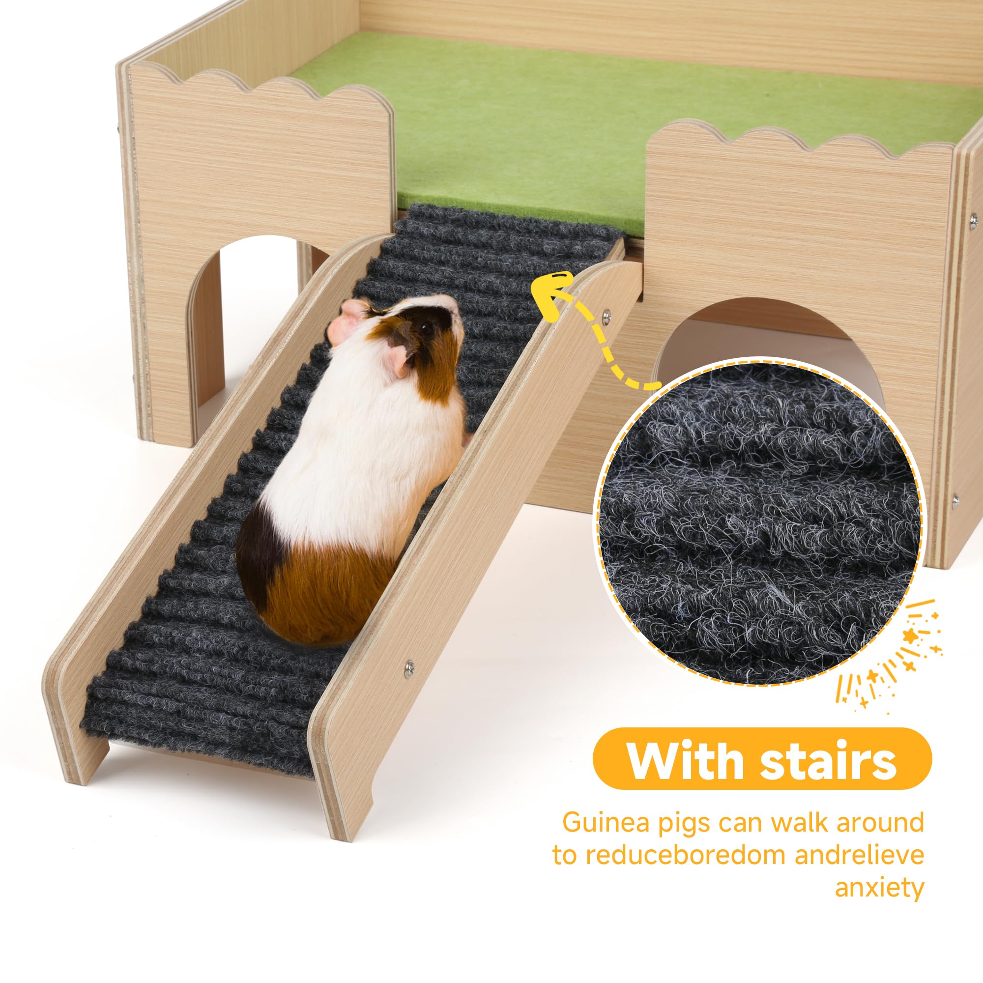 PESNLO Wooden Guinea Pig Castle - 2-Level Detachable Pet House, Green, Ideal for Rabbits, Hamsters & Chinchillas
