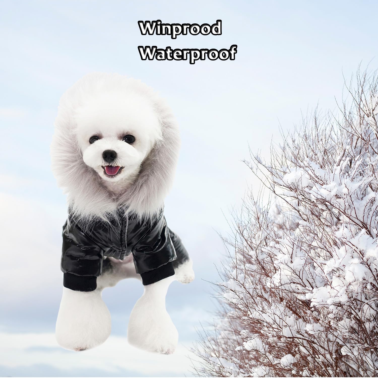 Waterproof Pet Clothes For Winter Warm Dog Jacket Coat Hooded Jumpsuit Snowsuit (L, Black)