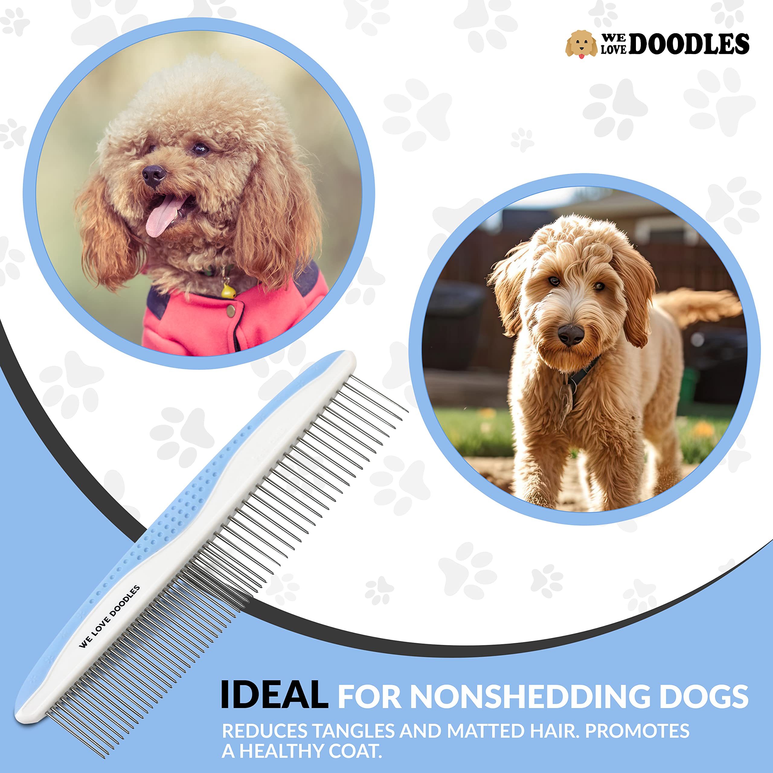 Metal Dog Grooming Comb | Removes Tangles & Matts | Dematting Pet Combs | Detangler For Matted Hair | Best Comb For Poodles, Gol