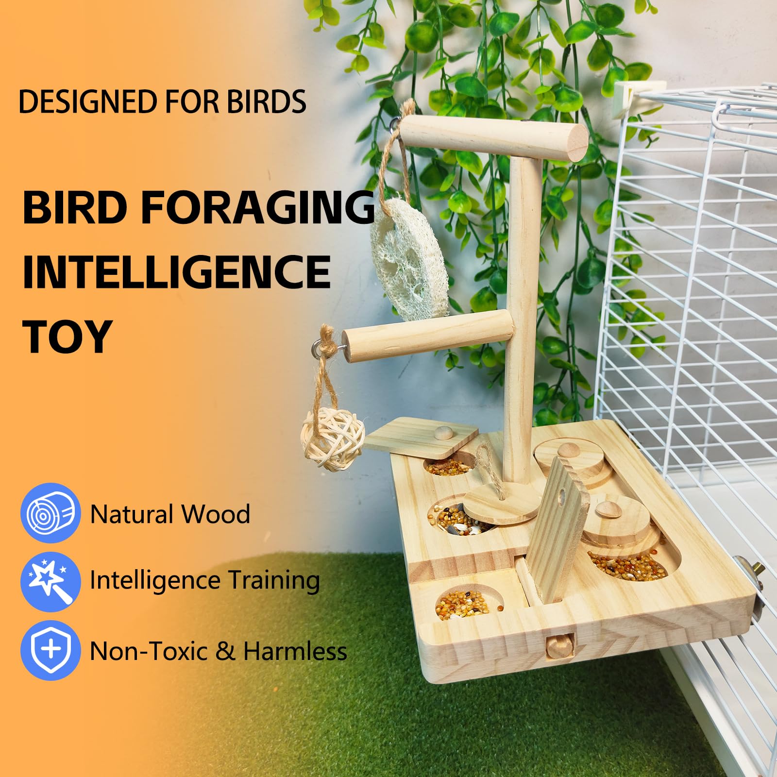 Bird Foraging Toys Parrot Enrichment Puzzle Toy Bird Playground Exploring Platform with Perch Chewing Toy for Small Birds Parake