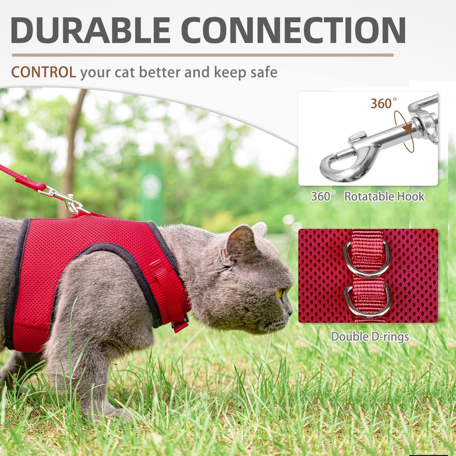 Pupteck Soft Mesh Cat Vest Harness And Leash Set Puppy Padded Pet Harnesses Escape Proof For Cats Small Dogs, Red Large