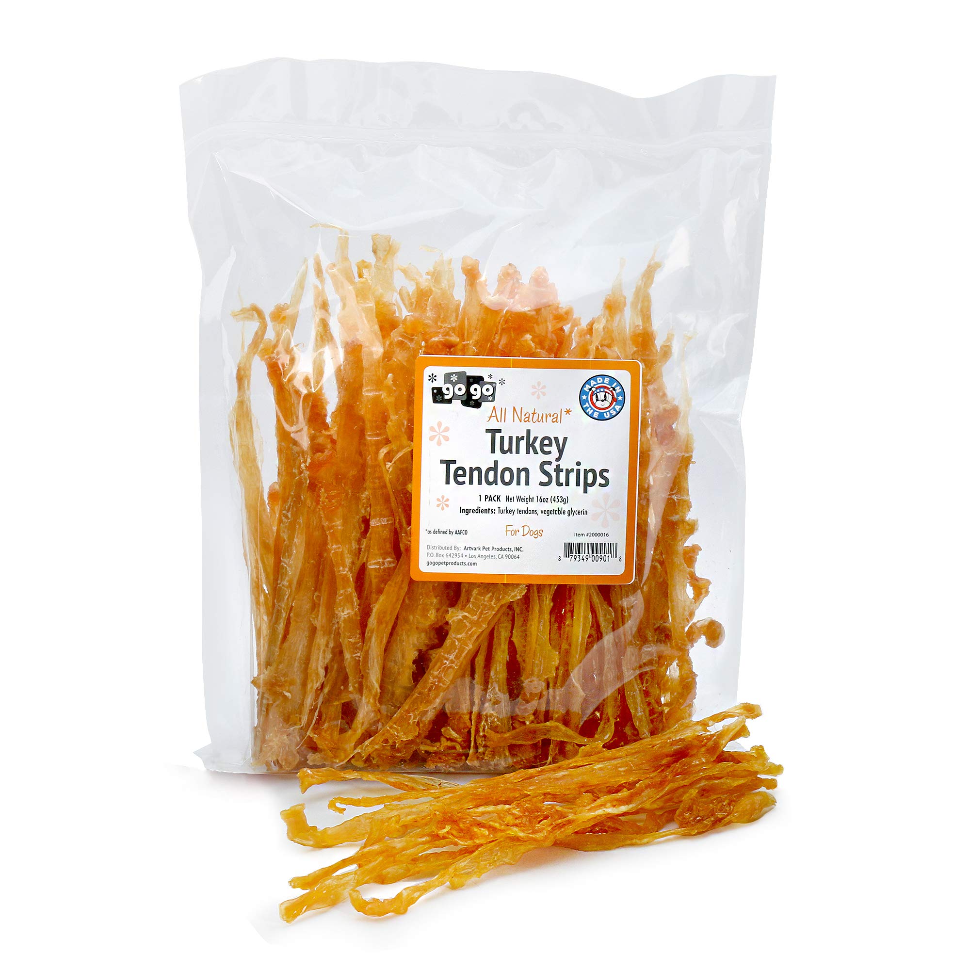 GOGO Turkey Tendon Strips Dog Chew Treats Sources and Made in The USA (1 lb)