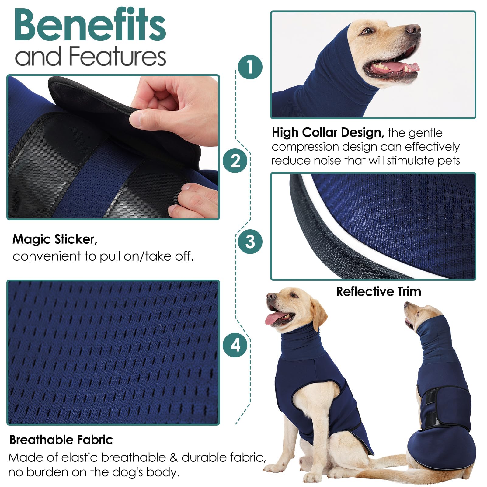 Aofitee Dog Anxiety Calming Hoodie, Thunder Jacket For Anxiety, Breathable Shirt Vest For Fireworks, Separation, Noise Block & E