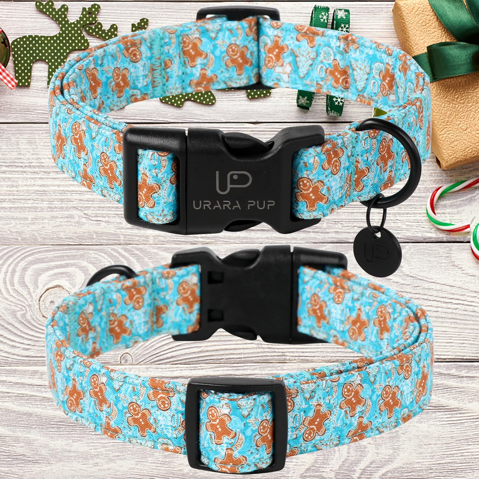 Up Urara Pup Christmas Dog Collar,Adjustable Gingerbread Pet Collar,Chriatmas Puppy Collar For Small Medium Large Dogs,L