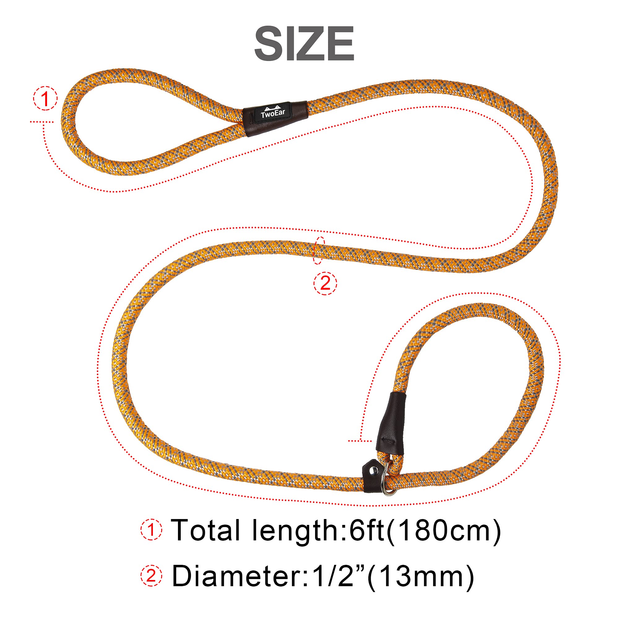 Twoear Dog Leash Dog Slip Rope Leash 1/2' X 6Ft Dog Training Leash Heavy Duty Strong Slip Lead Highly Reflective Threads For Small Medium And Large Dogs(Orange)