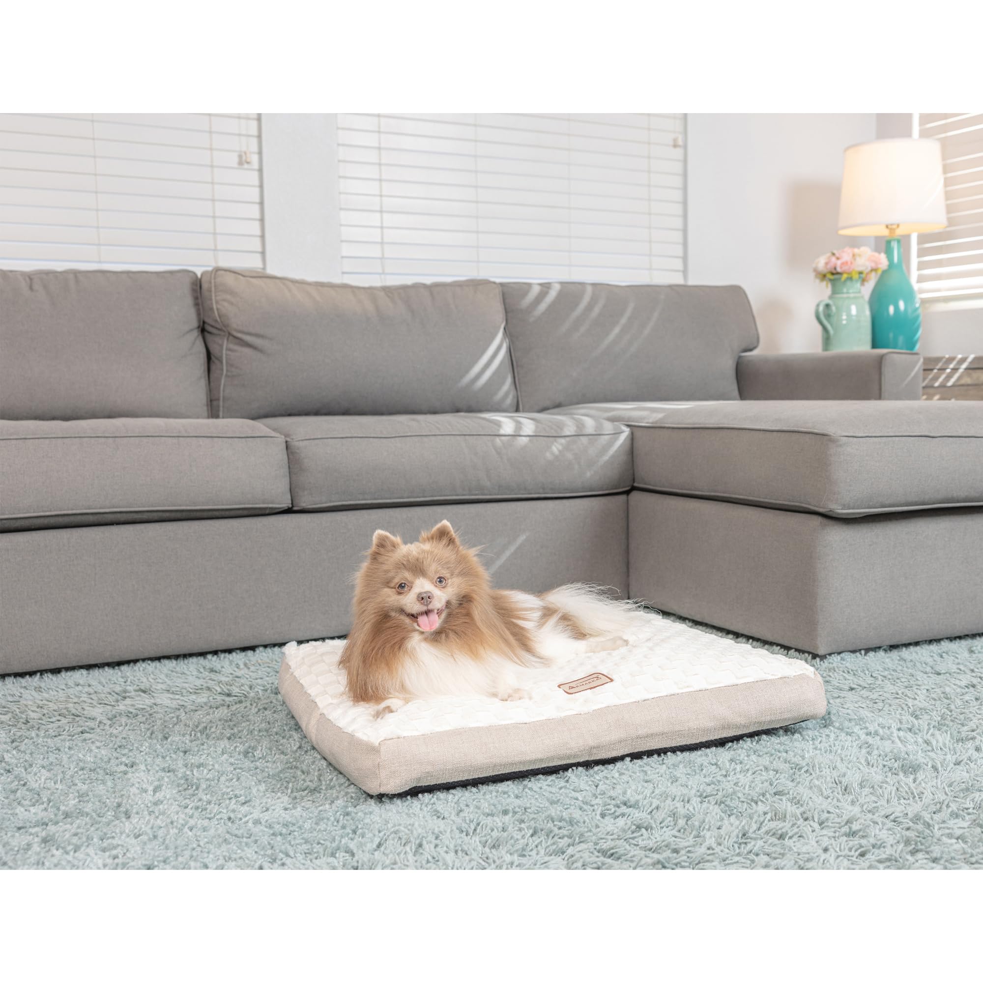 Armarkat Dog Crate Mat M12HMB/MB-M, Medium, Beige/White, Fabric with Poly Fill Cushion & Removable Cover, 28"L x 22"W x 5