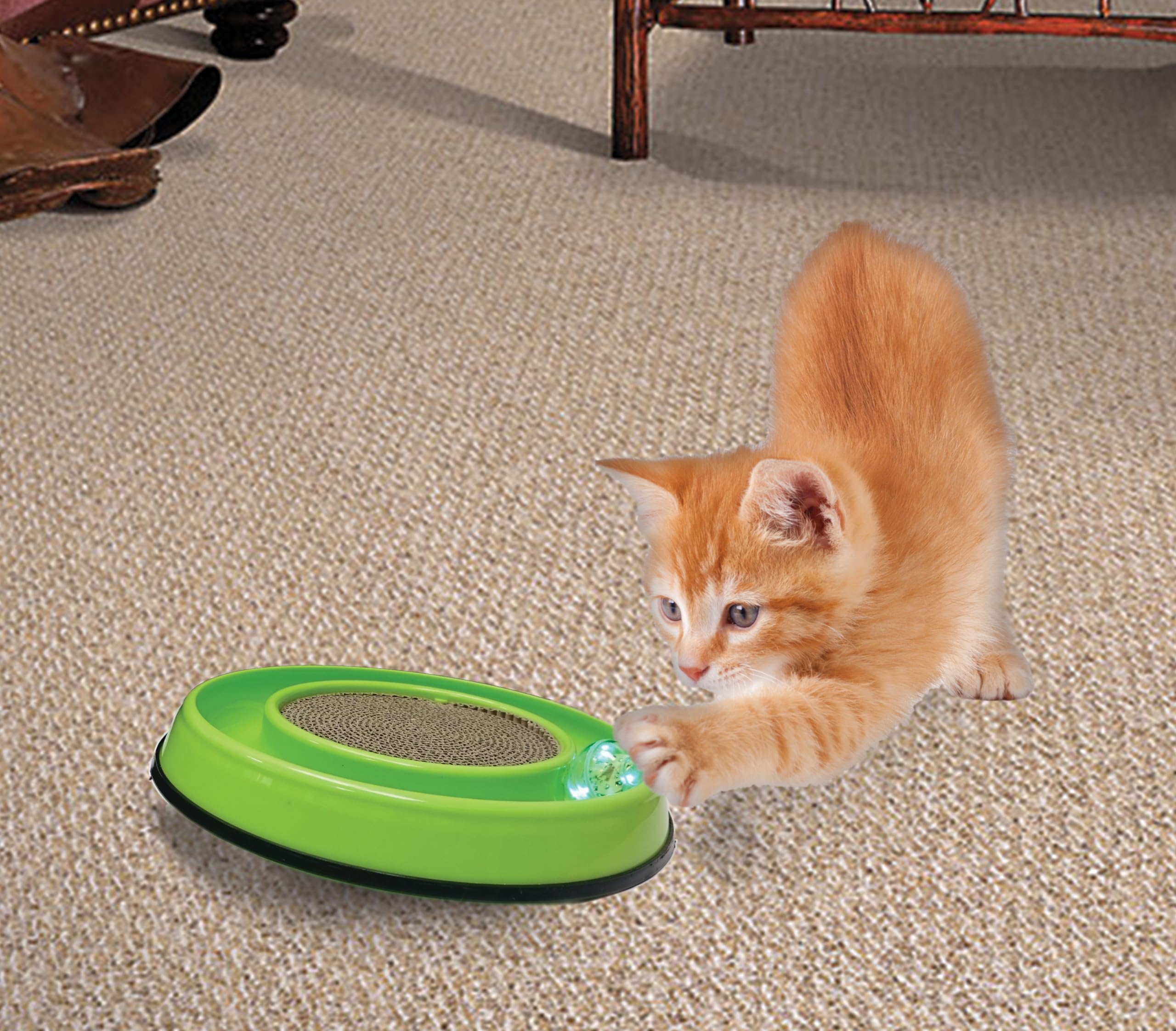 SPOT Rockin' Cat Scratcher Toy- Interactive Cat and Kitten Toy with LED Light Up Ball, Wobble Action, Corrugated 5 Inch Scratchi
